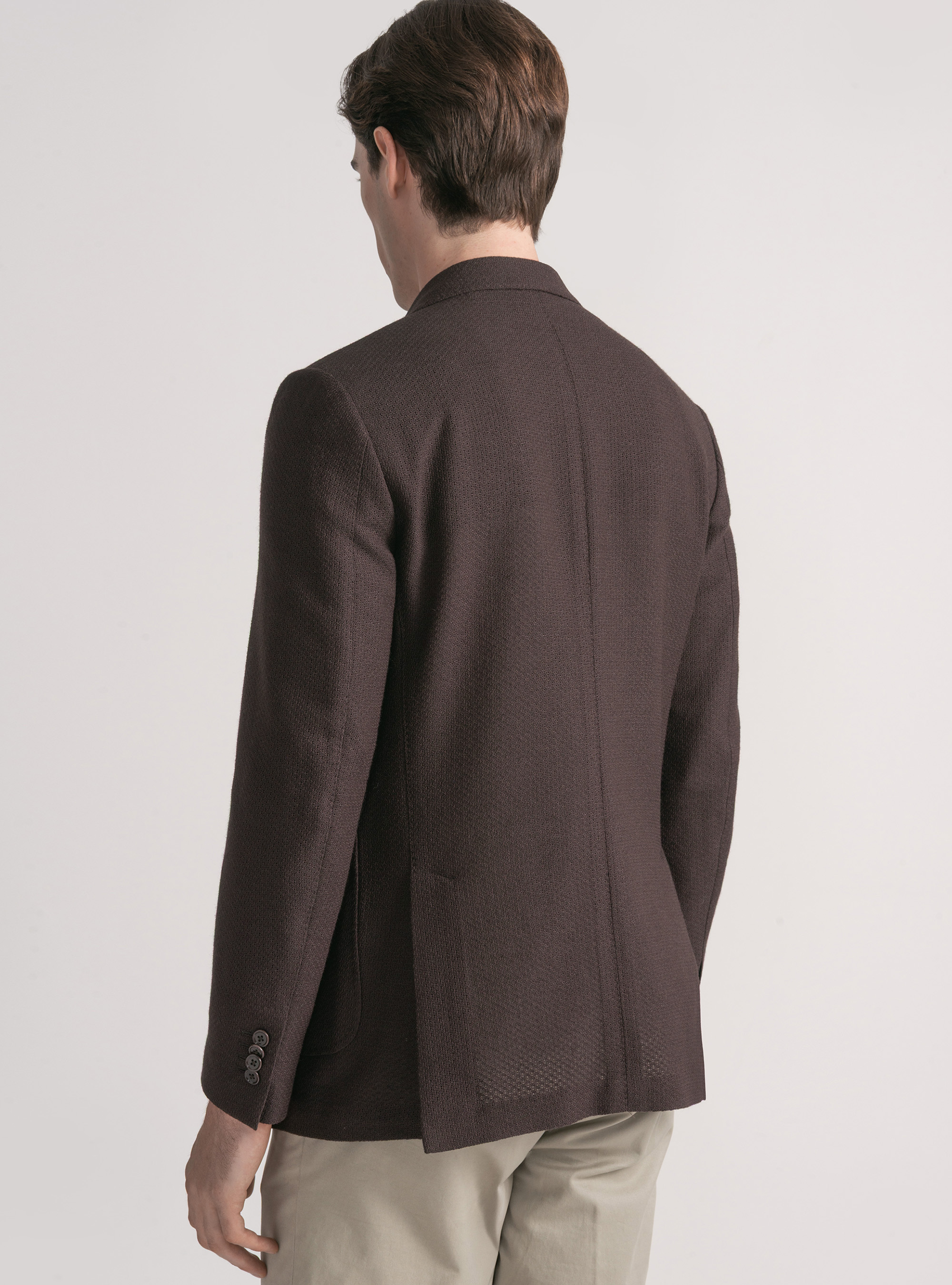 Giacca giro inglese in lana e cotone, MARRONE