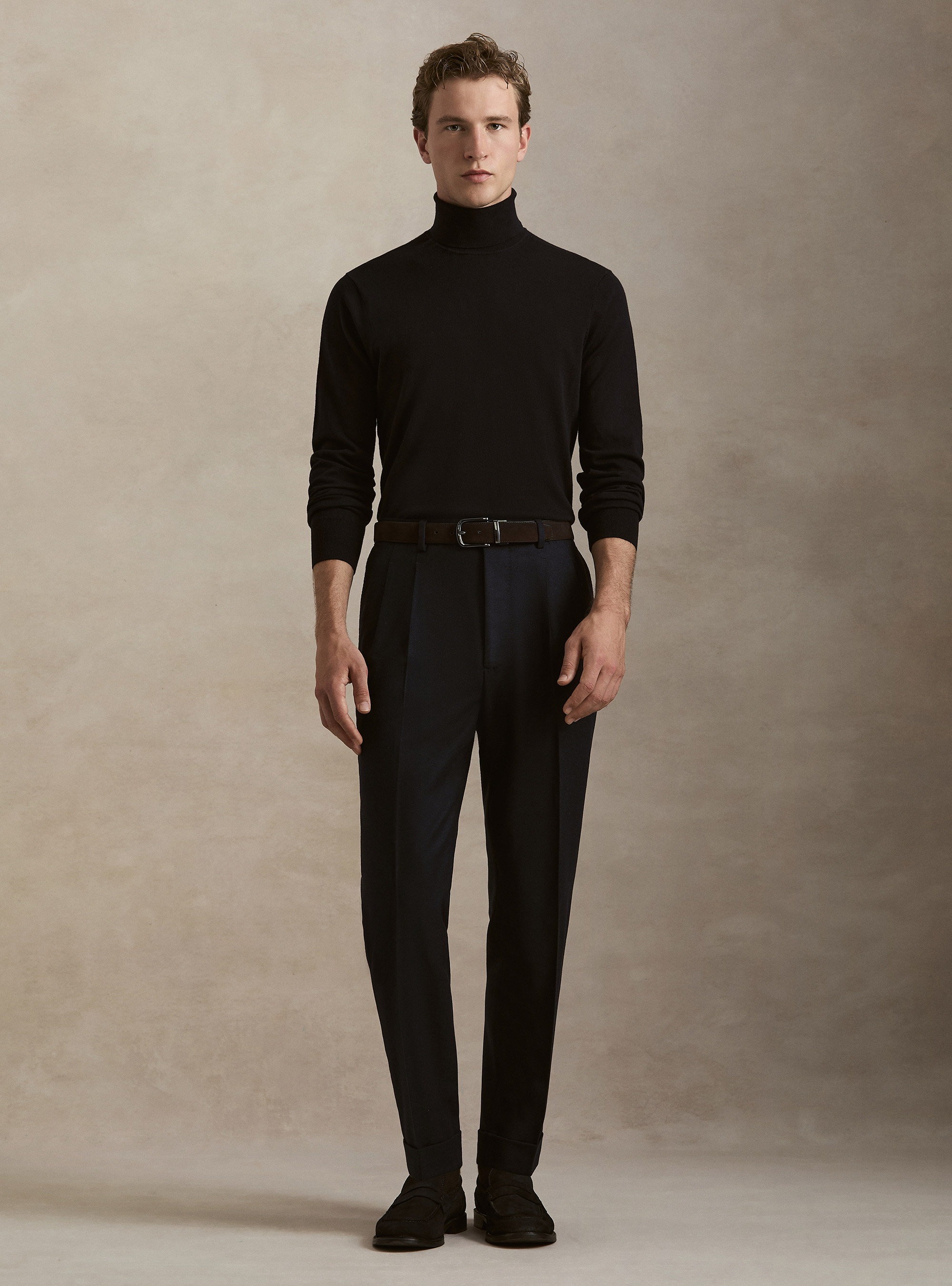 Cotton and Cashmere Turtleneck, NAVY BLUE