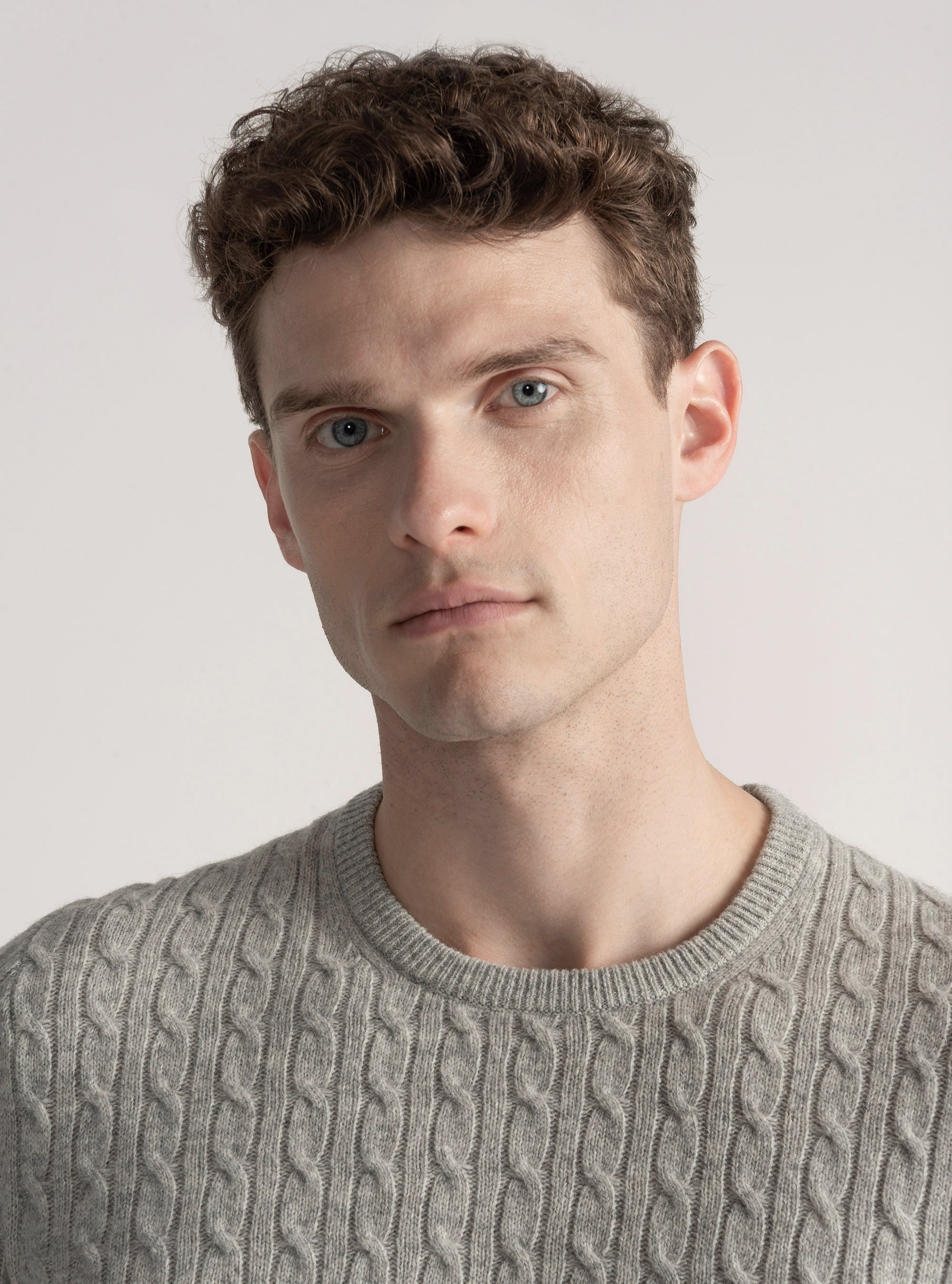 Cashmere wool crew-neck sweater with braid, LIGHT GREY MELANGE