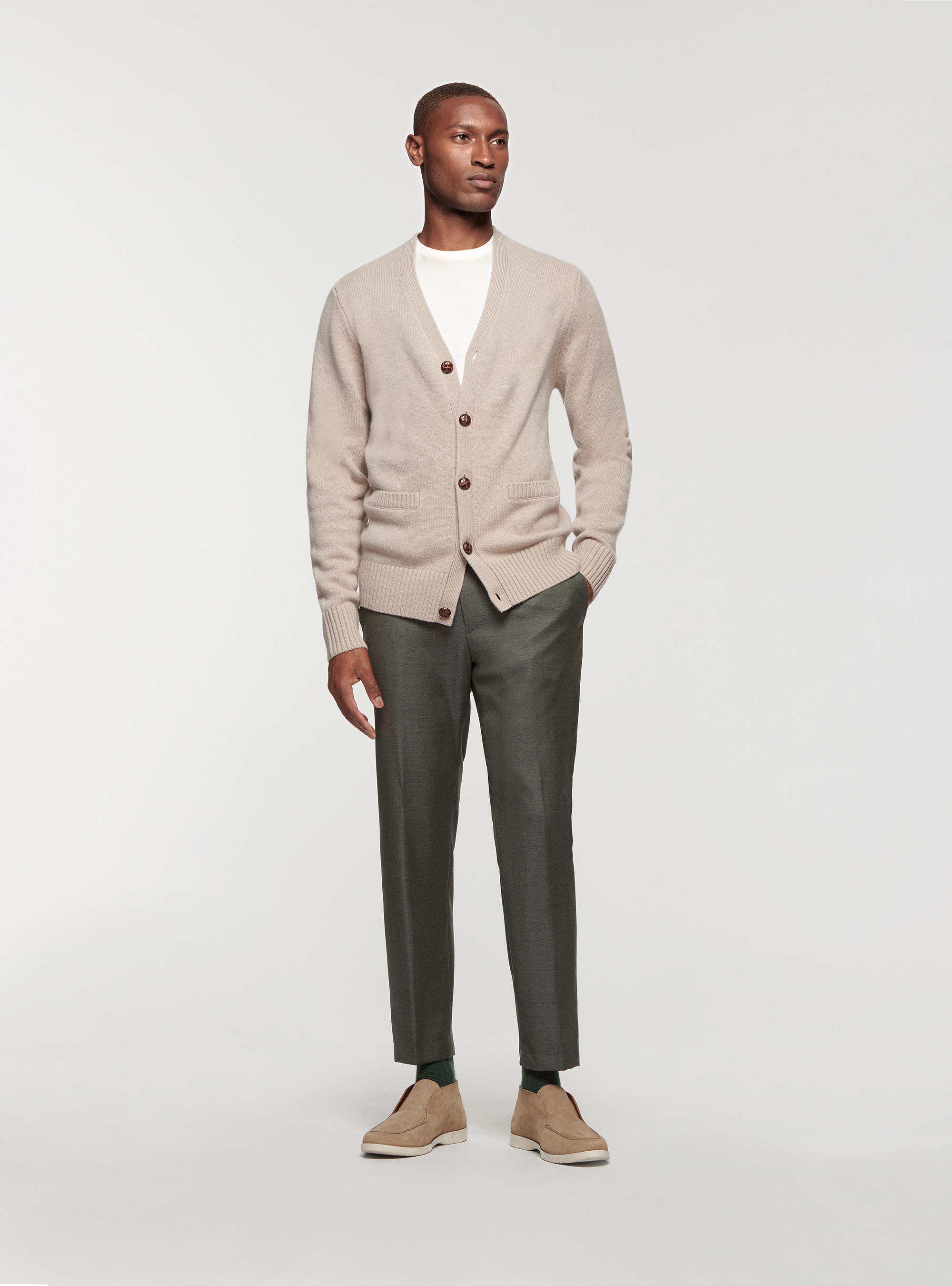 Lambswool and cashmere cardigan, SAND