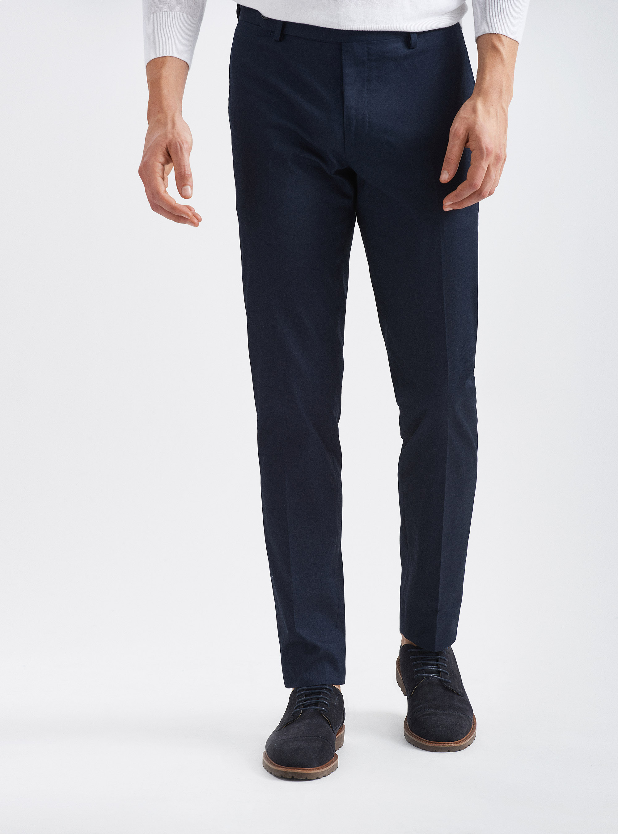 Pantalones de traje de algod&oacute;n el&aacute;stico, AZUL MARINO