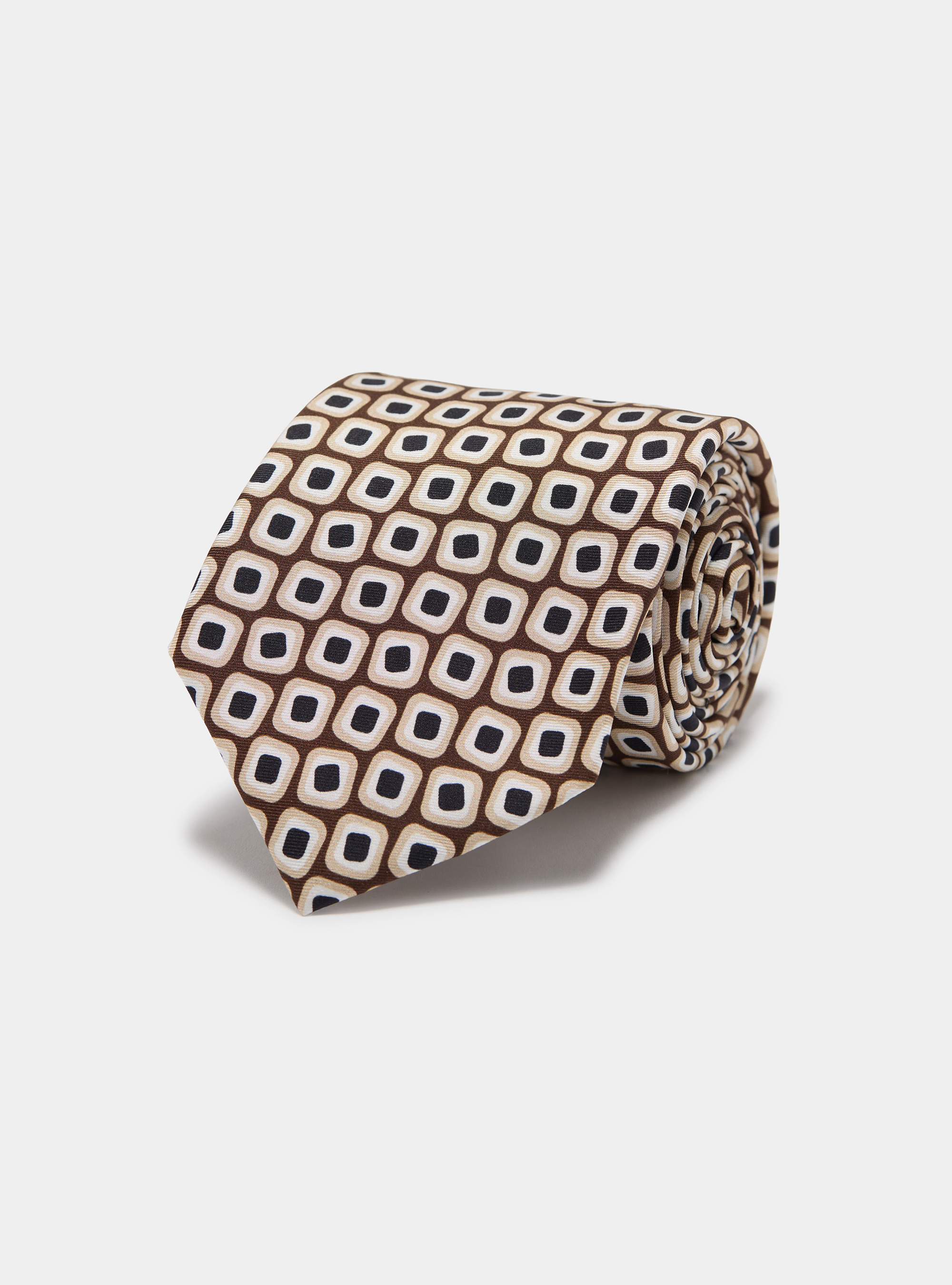 Printed silk tie, BROWN