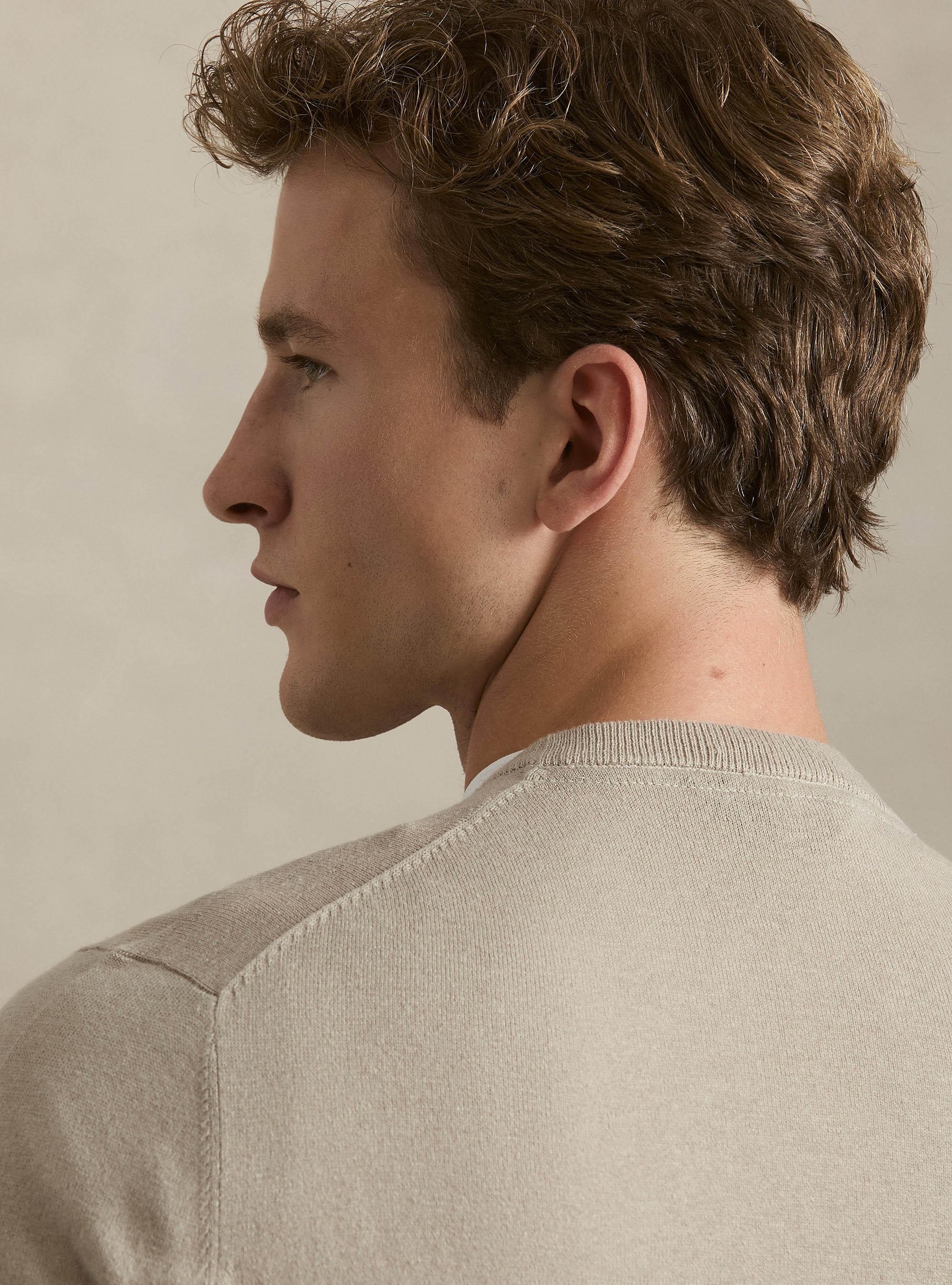 Maglia girocollo in cotone seta e cashmere, SABBIA