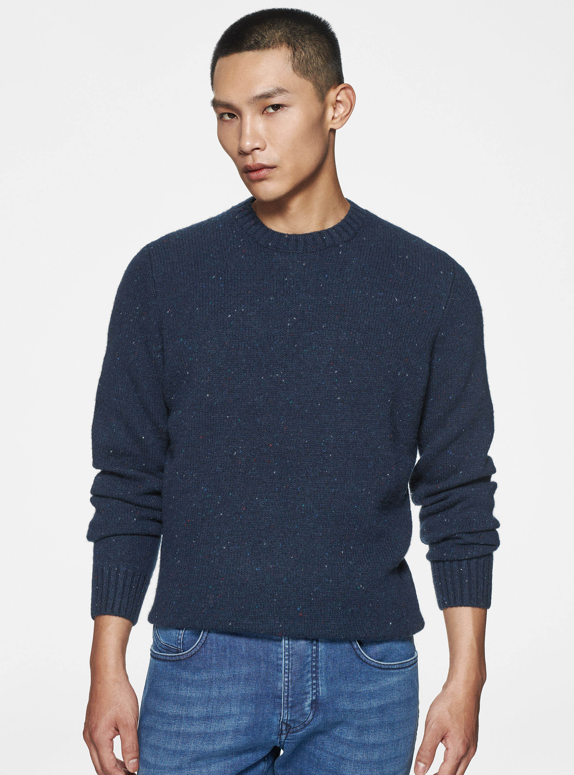 Pull boutonné en laine mélangée mérinos