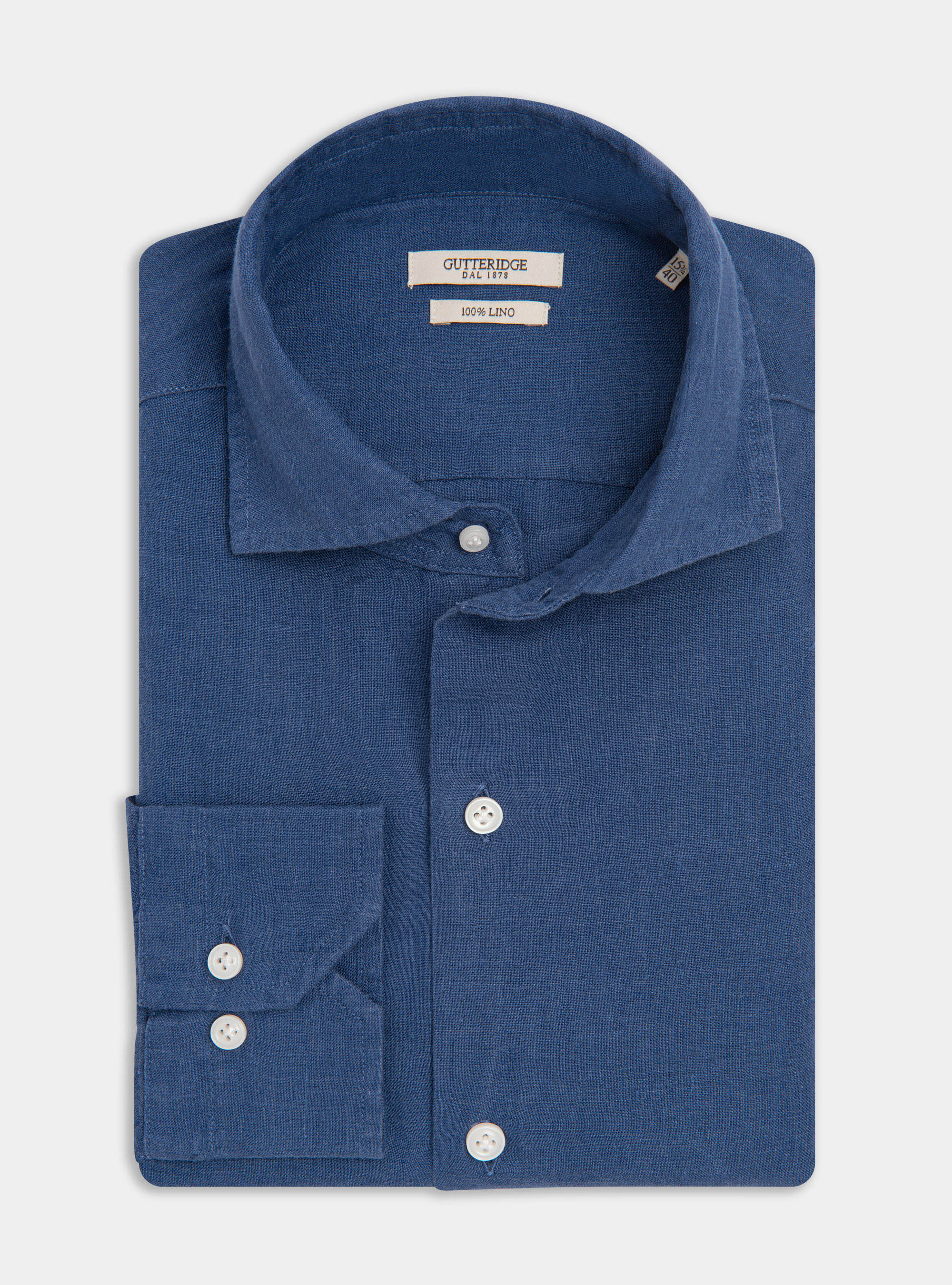 Camicia collo semi francese in puro lino, 0243C DENIM