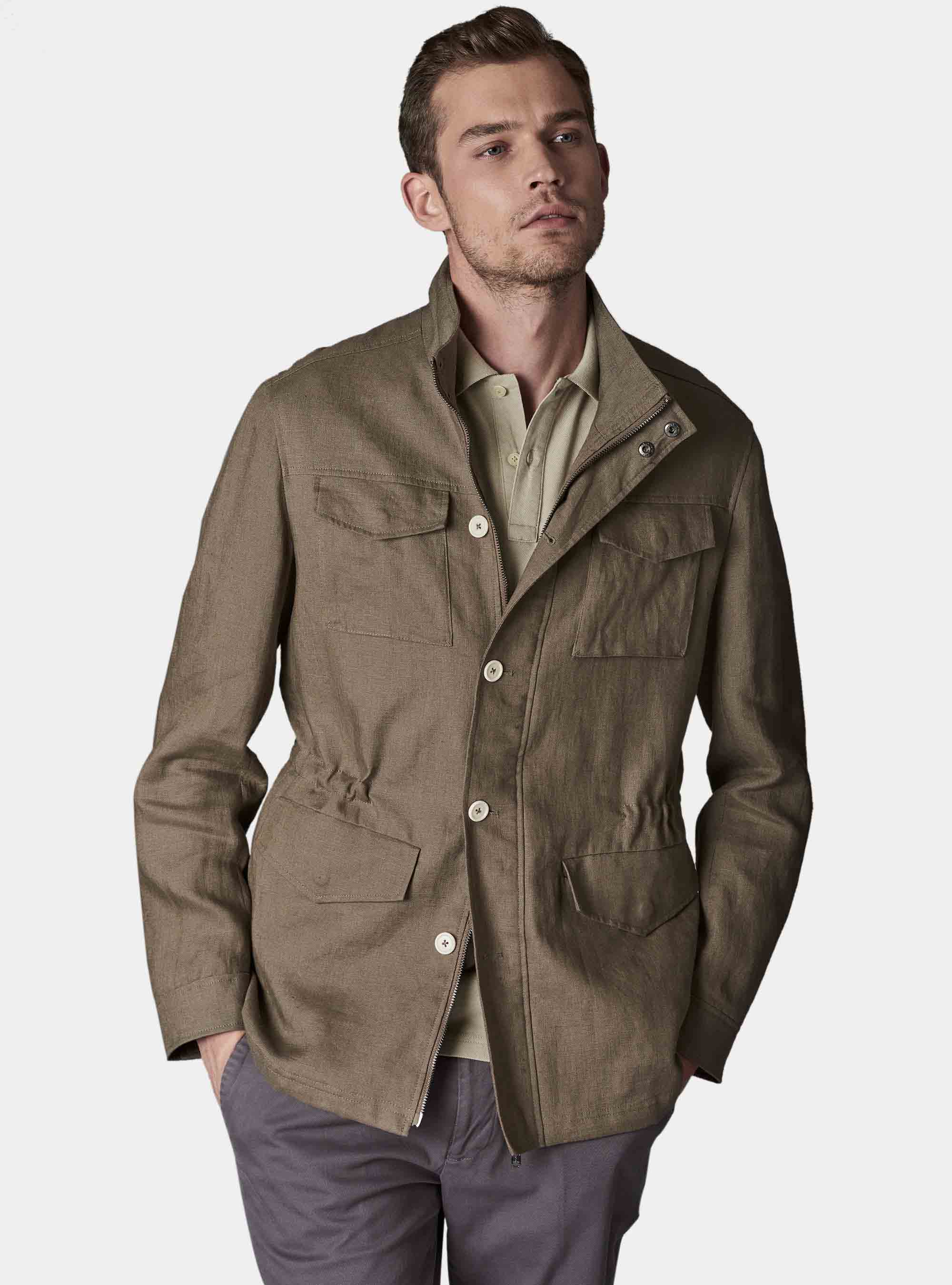 Giubbino in puro lino, FANGO