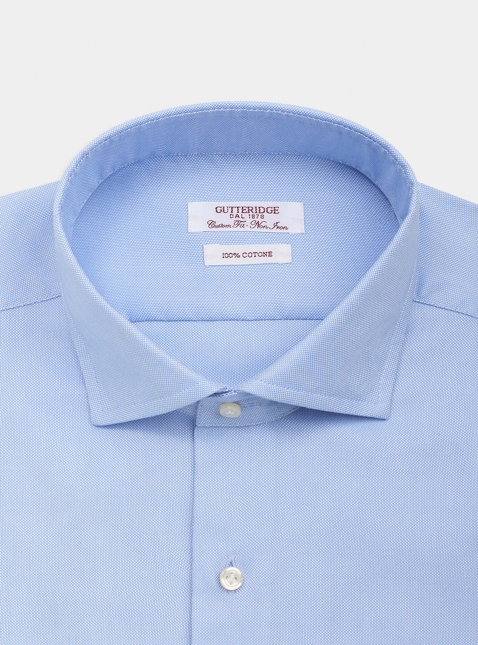 Camicia custom non iron in oxford di cotone, AZZURRO