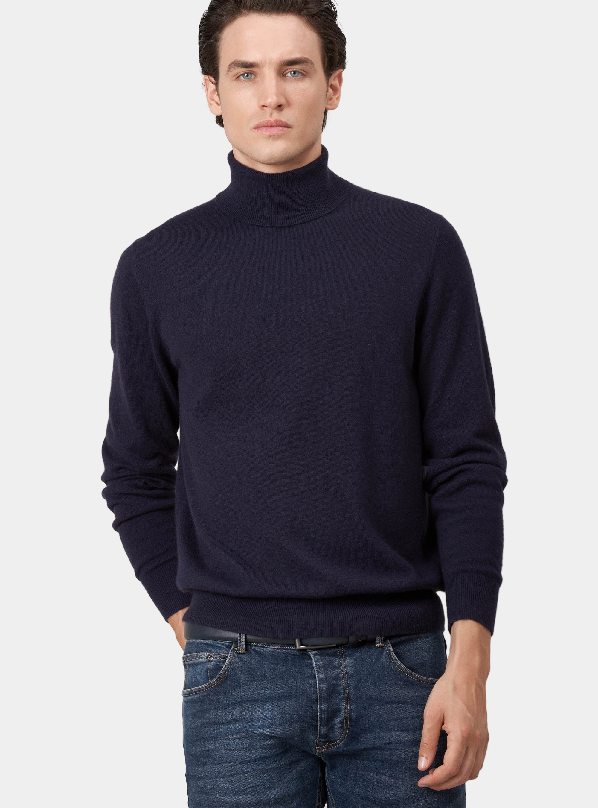 Maglia collo alto 100% cashmere, BLU NAVY