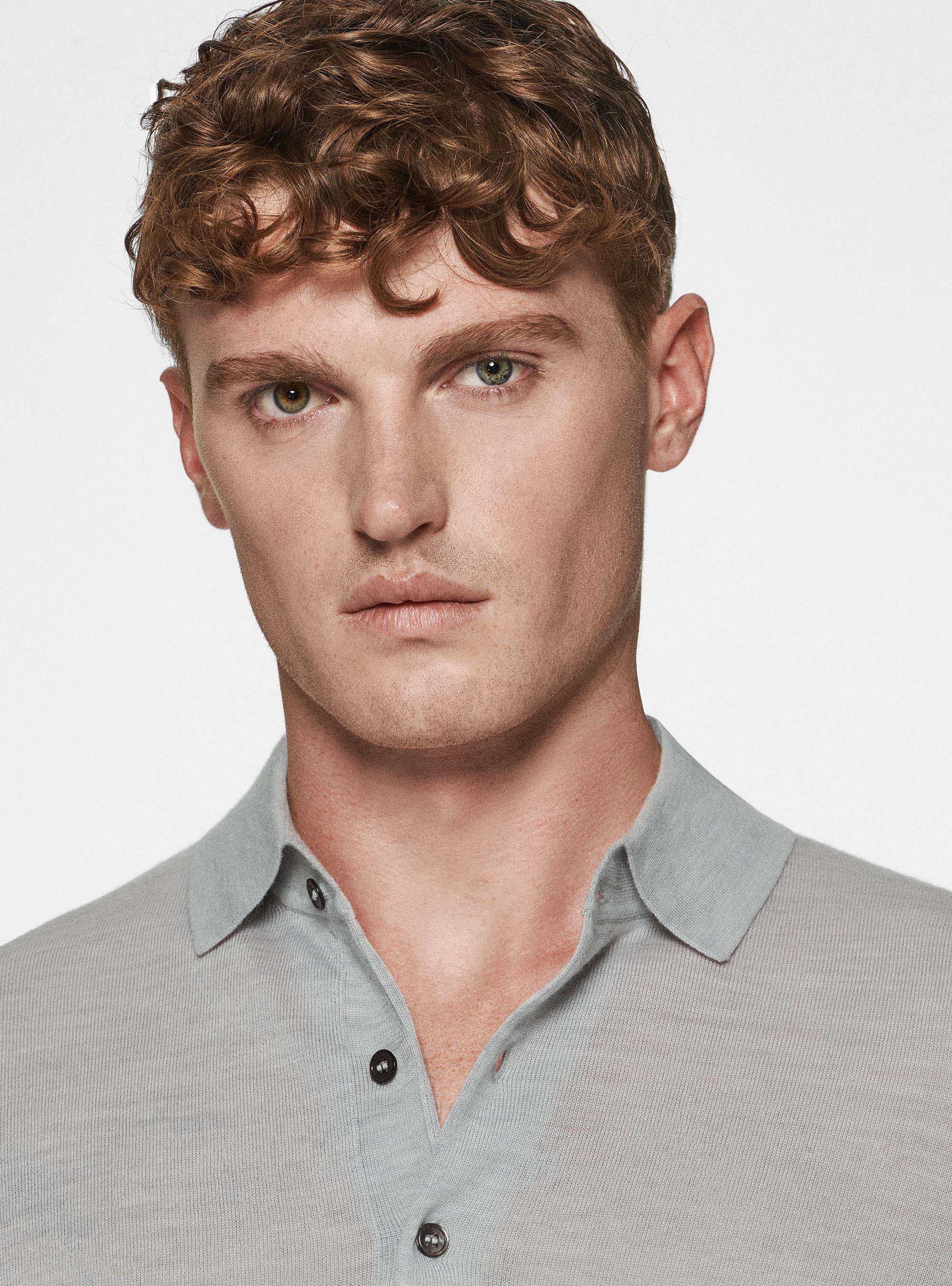 Polo shirt in pure extra-fine merino wool, LIGHT GREY MELANGE