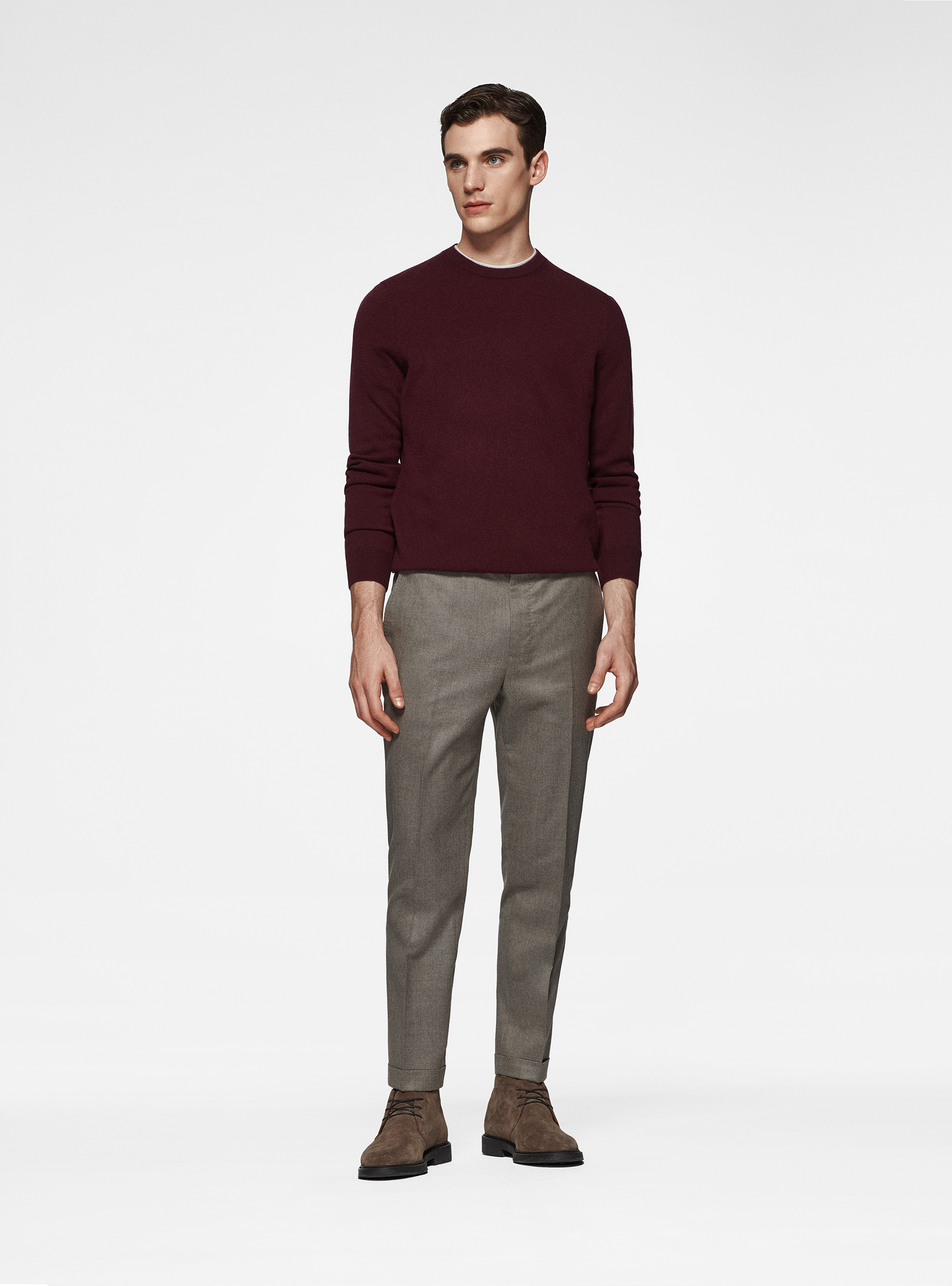 Punto de cachemira con cuello redondo, BURDEOS