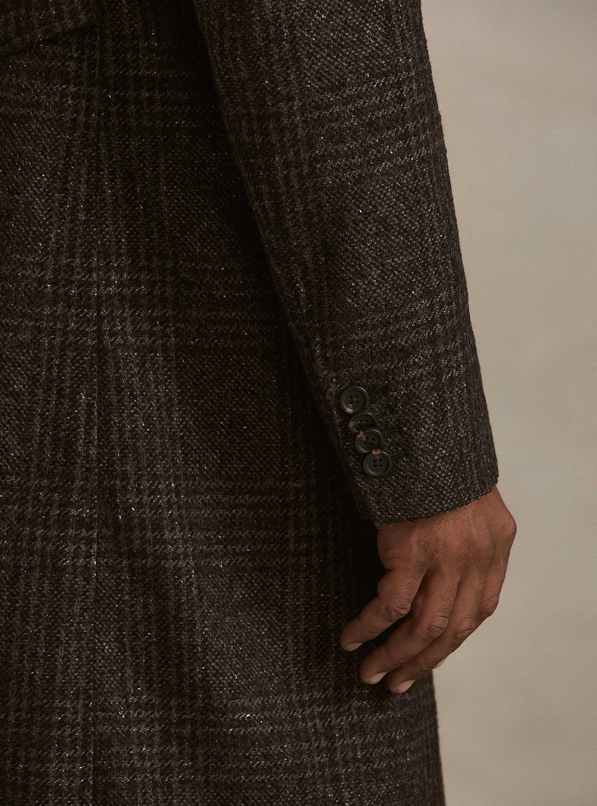 Cappotto doppiopetto fantasia in misto cashmere, MARRONE