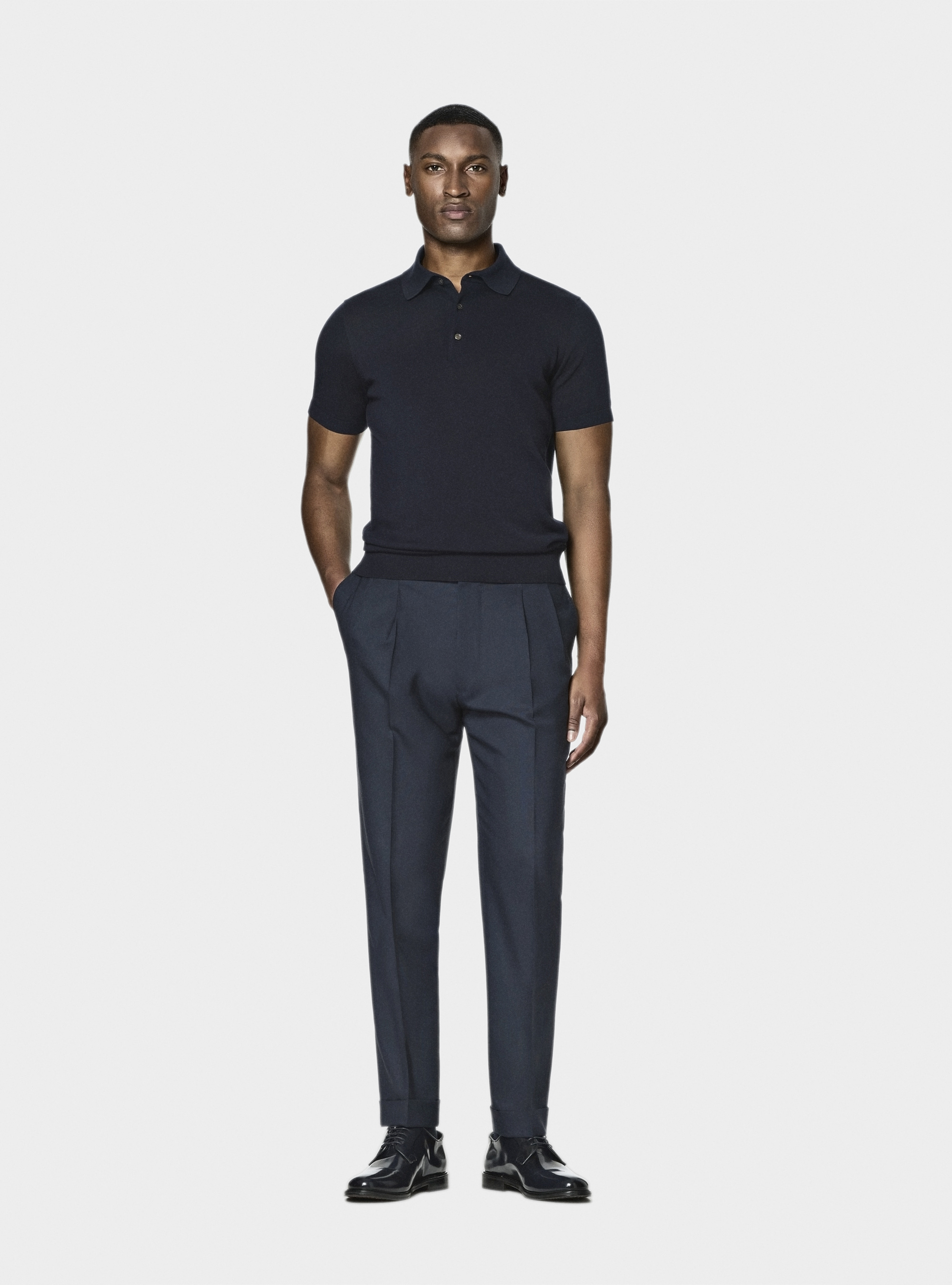 Polo de punto de algodón extrafino, AZUL MARINO