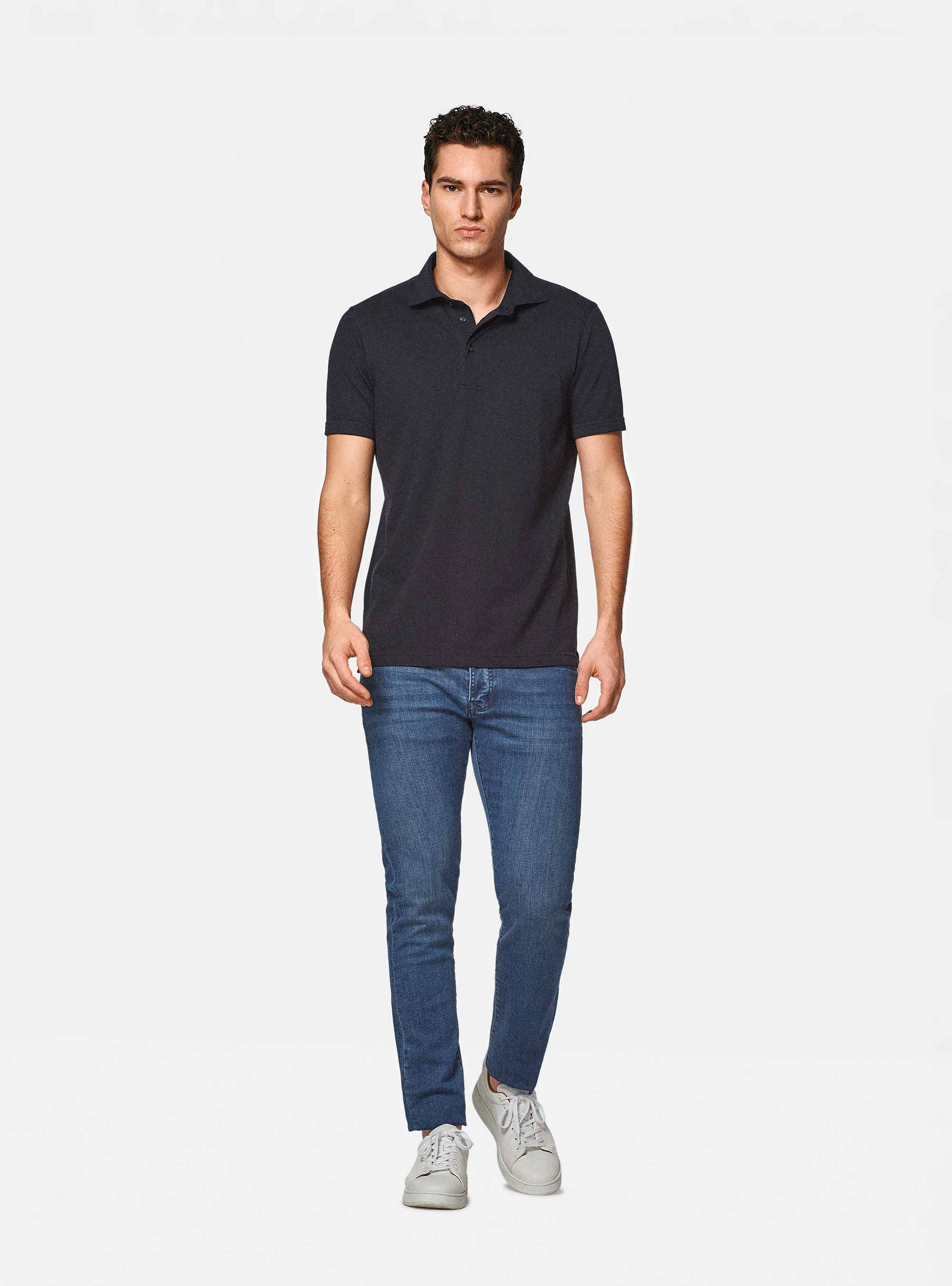 GT01 stretch pique polo shirt, NAVY BLUE