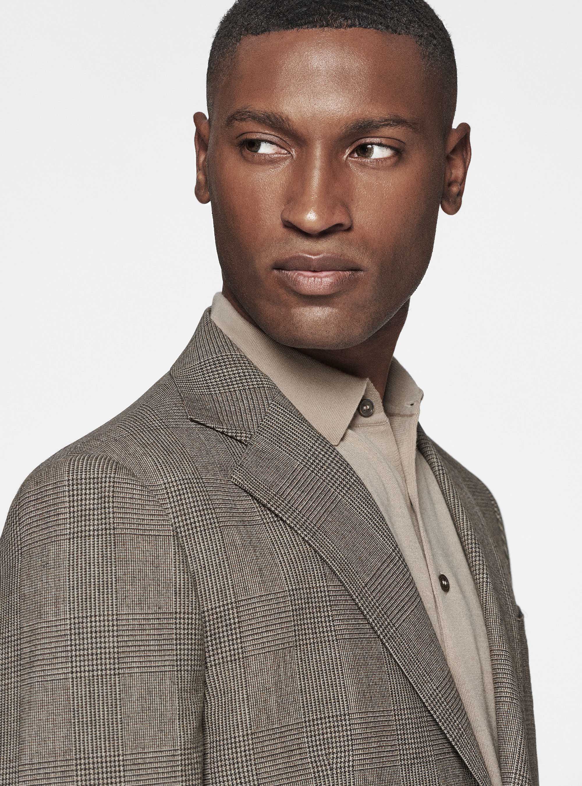 Prince of Wales wool and cashmere blazer, BROWN