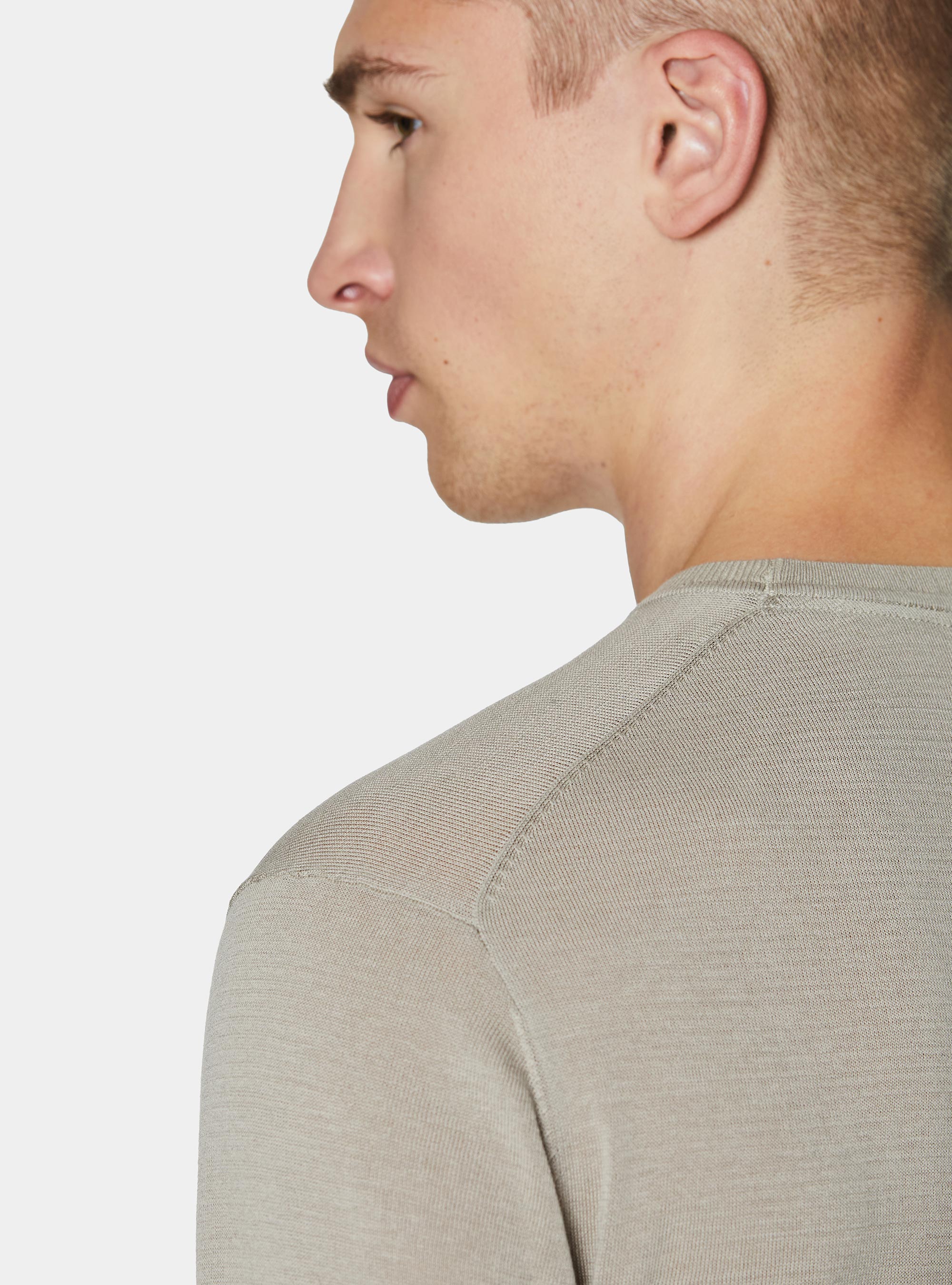 Cotton and silk crew neck sweater, SAND