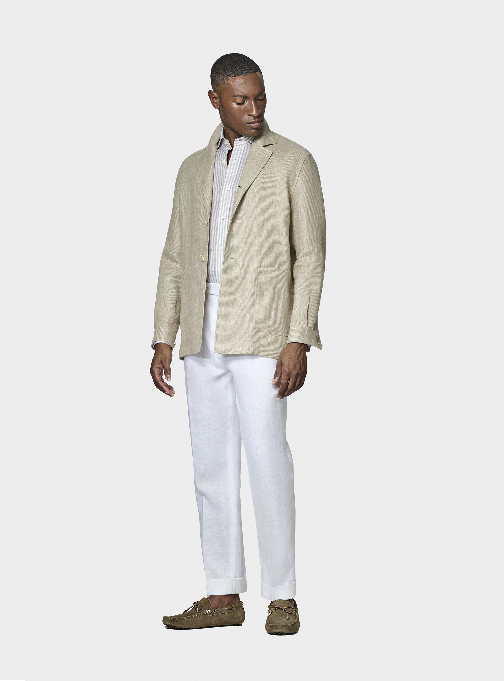 Giacca camicia in twill di lino, SABBIA