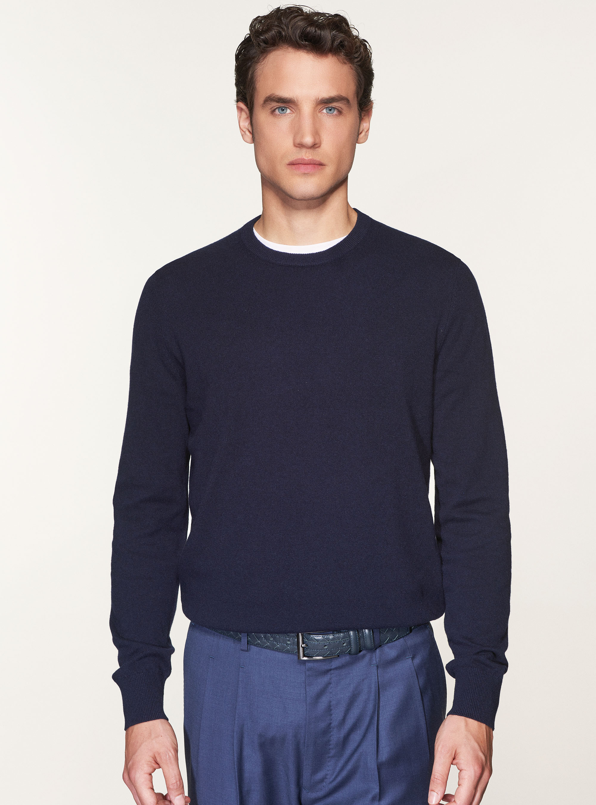Maglia girocollo in lana lambswool e cashmere, BLU NAVY