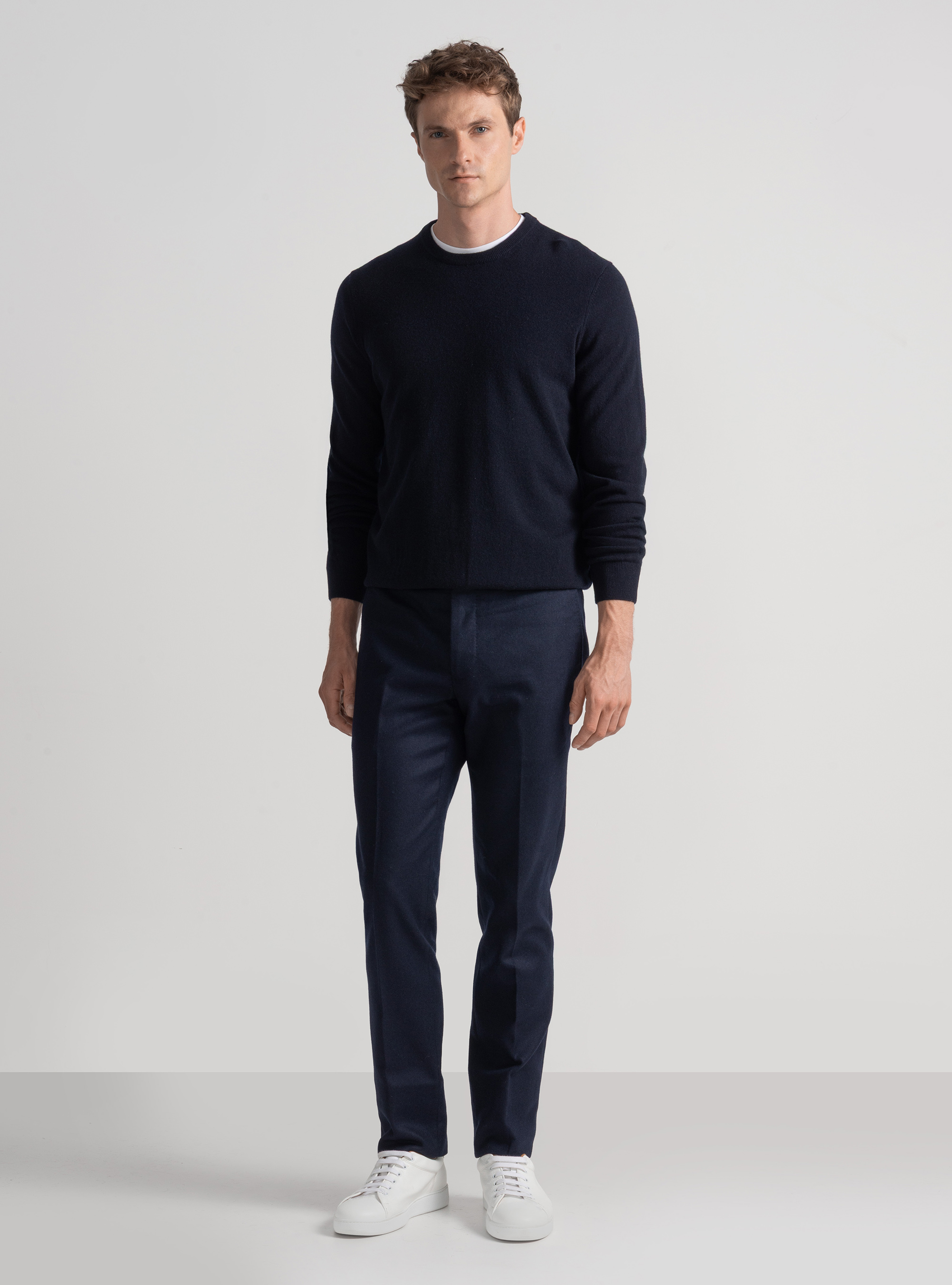 Punto de cachemira con cuello redondo, AZUL MARINO