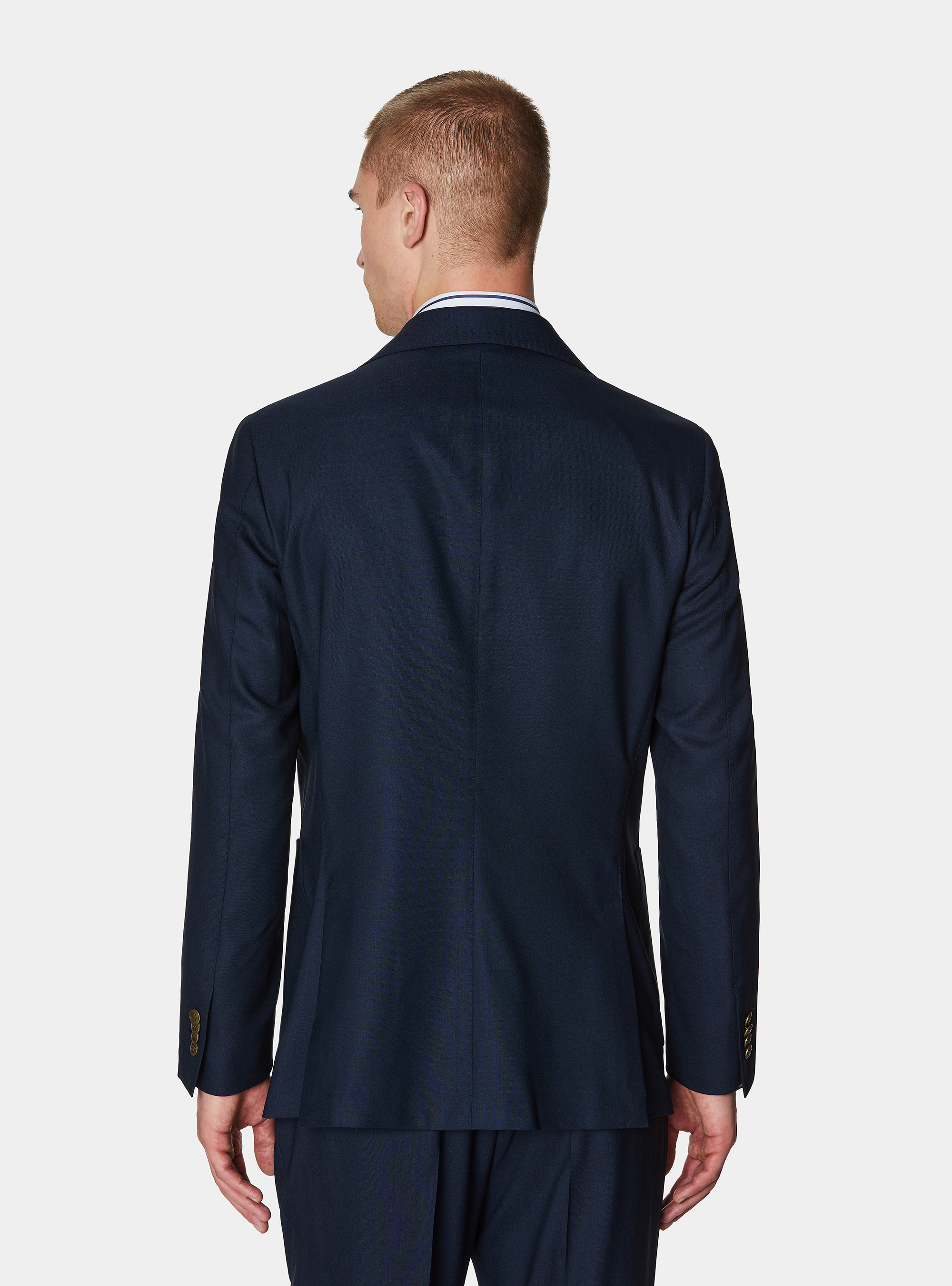 Veste crois&eacute;e en pure laine avec boutons m&eacute;talliques, BLEU