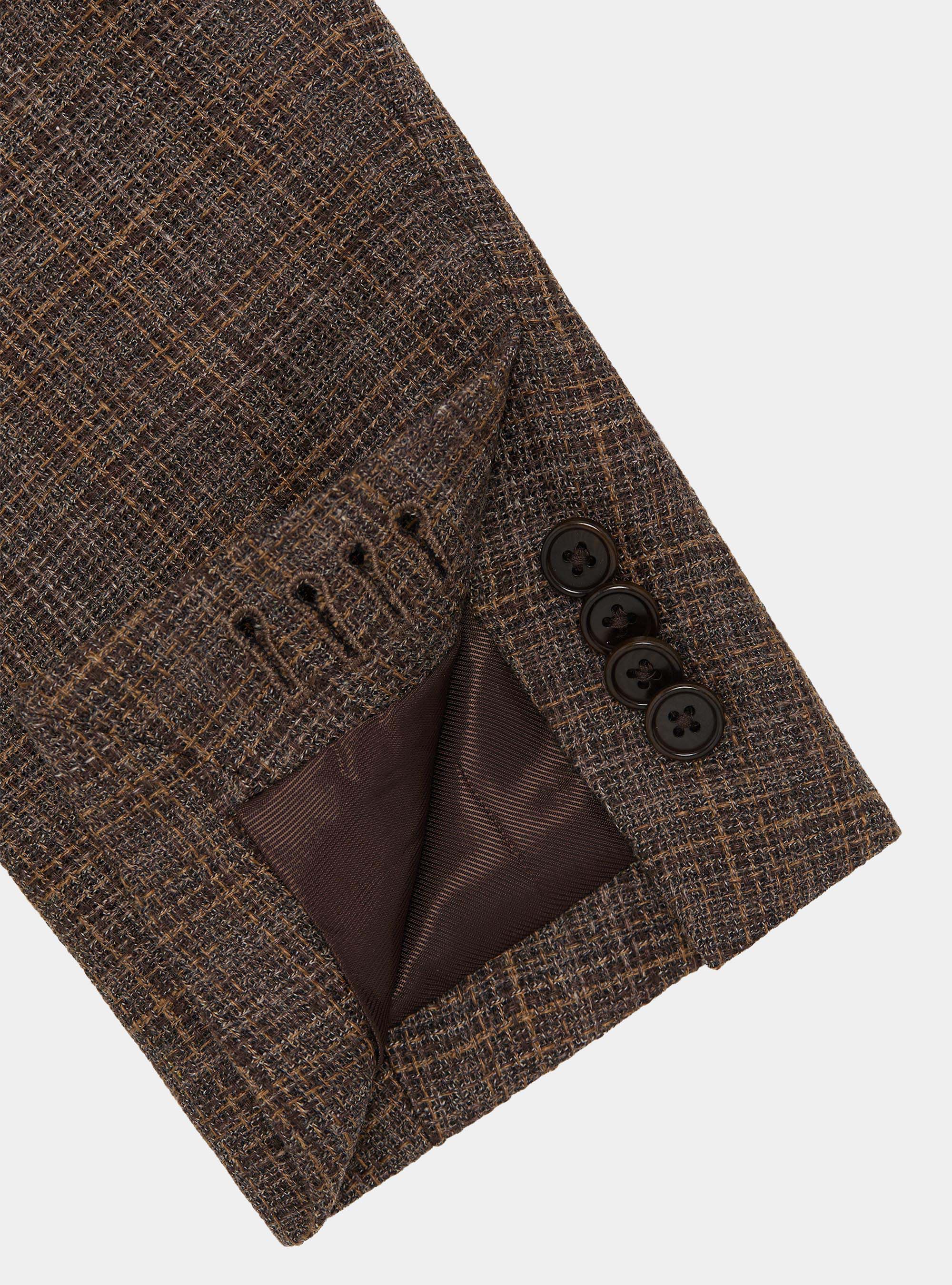 Giacca fantasia in lino e lana, MARRONE