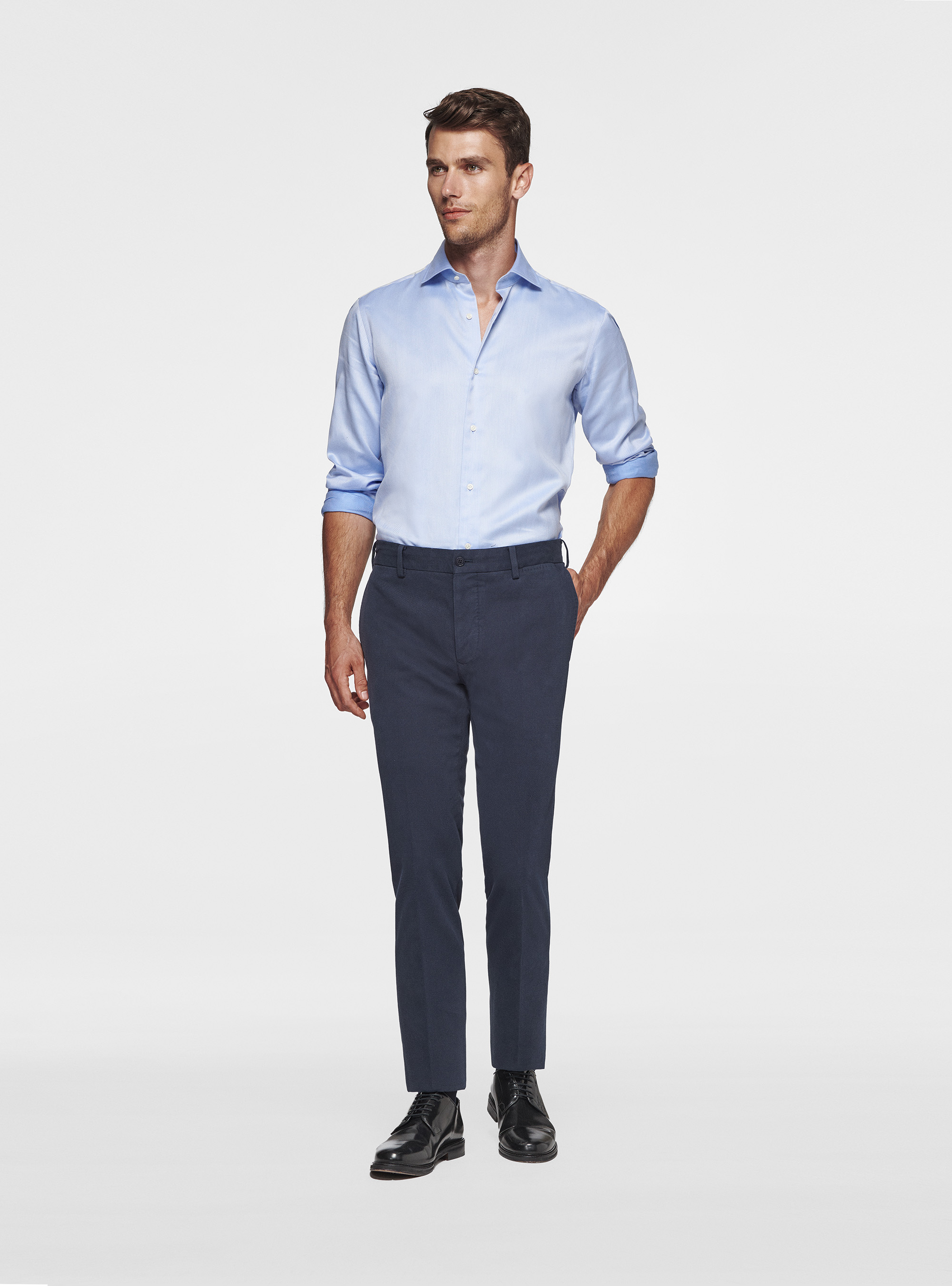 Pantaloni in twill di cotone e cashmere, BLU NAVY