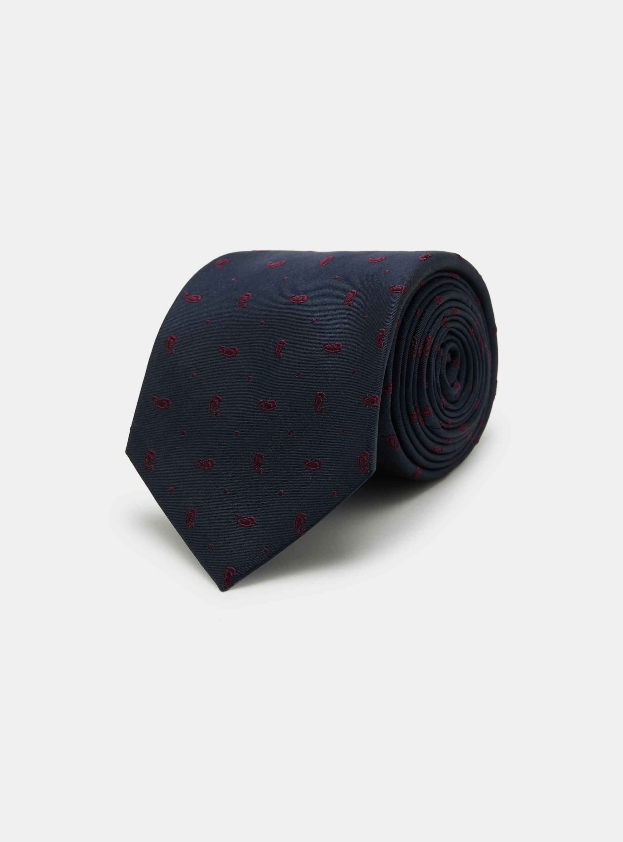 Cravatta in seta jacquard motivo paisley, NAVY/BORDEAUX