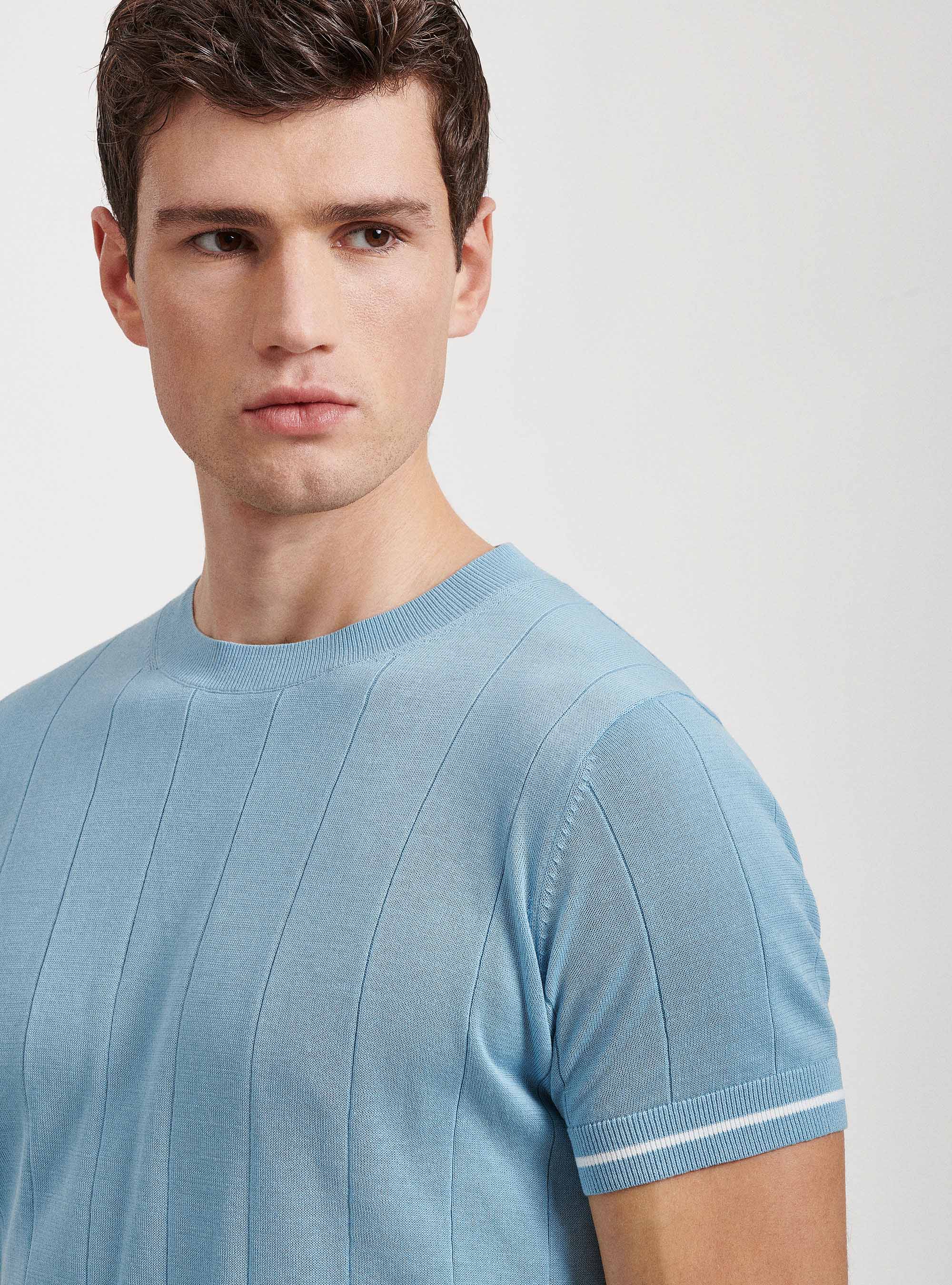 Pure cotton jersey in flat rib, LIGHT BLUE