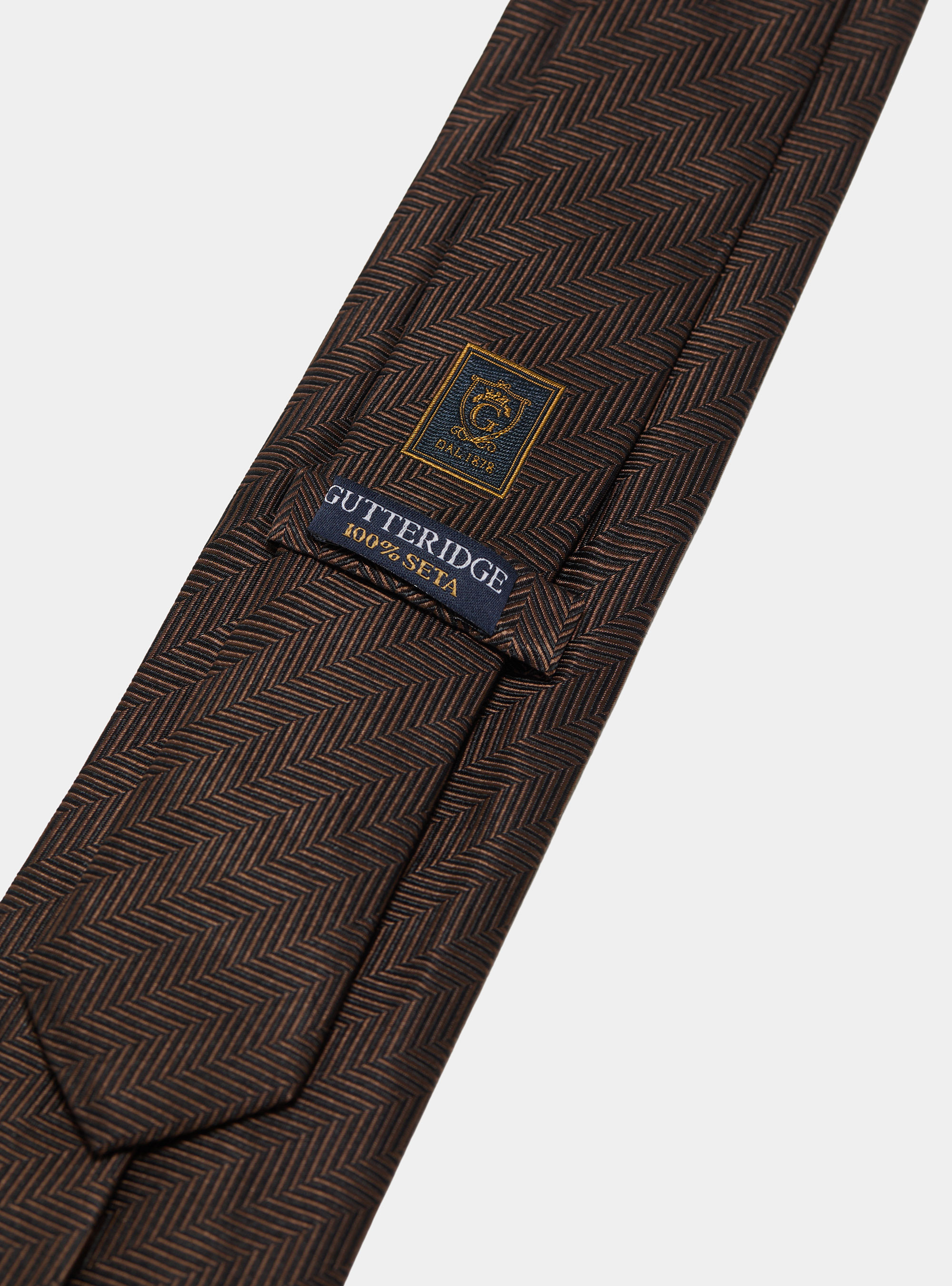 Herringbone silk tie, BROWN