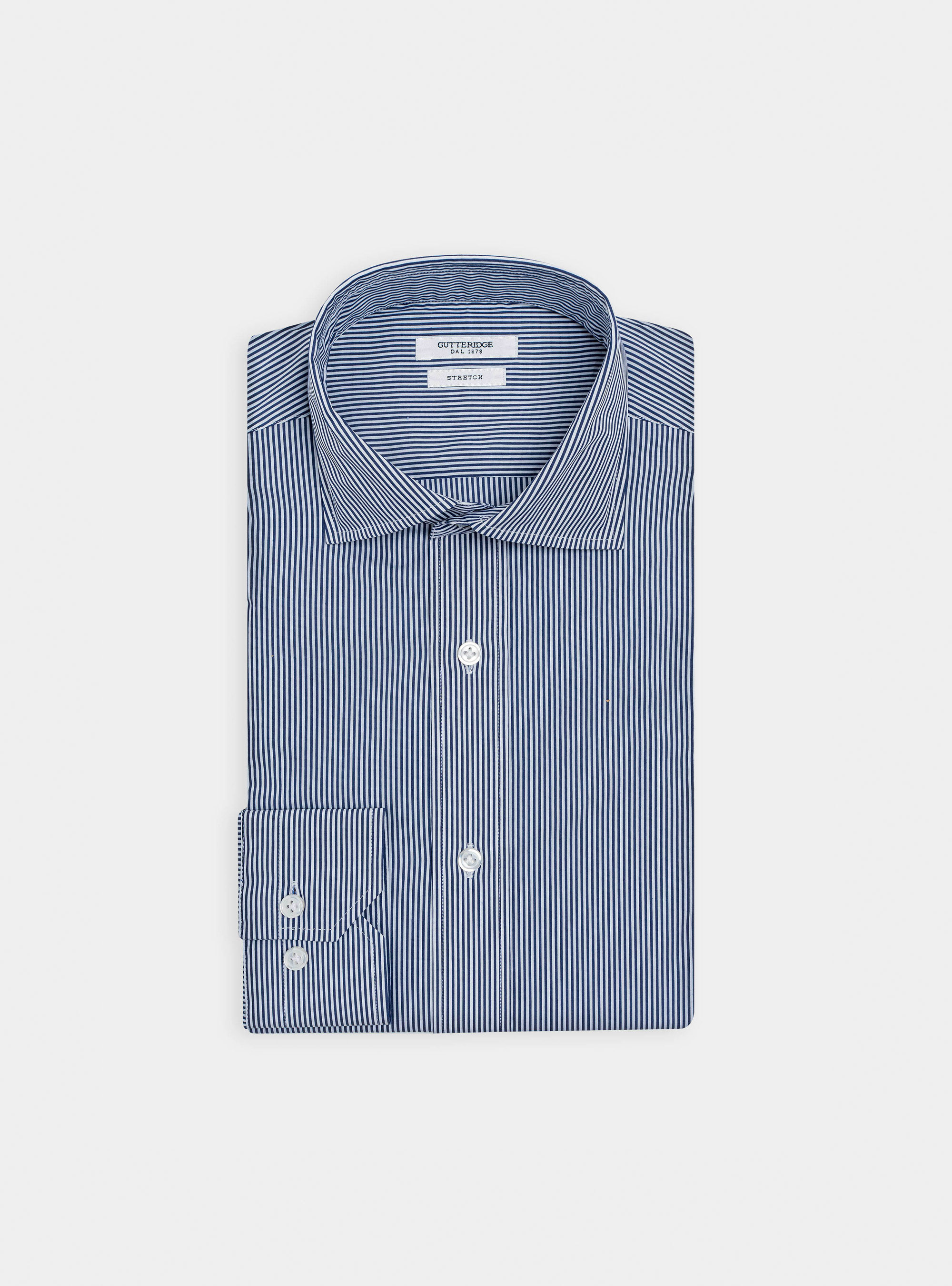 Camicia in popeline di cotone stretch rigato, BLU NAVY