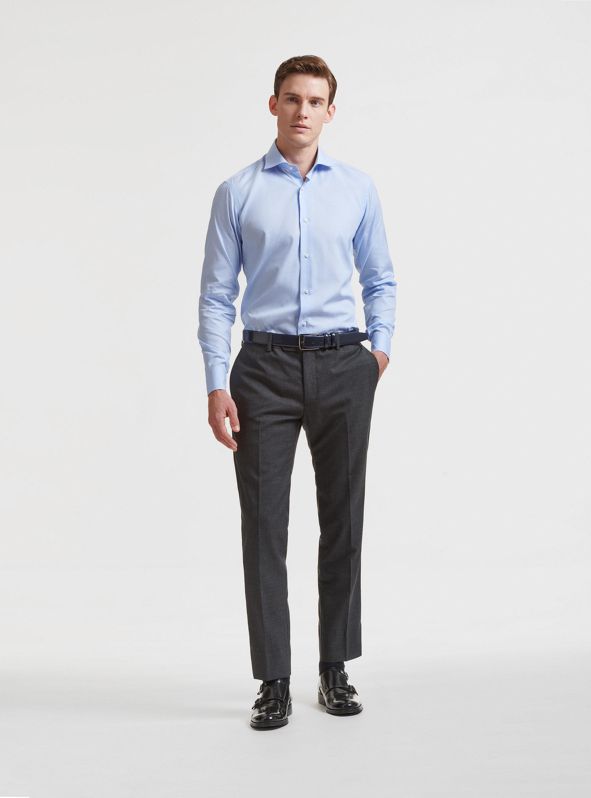 Chemise fil-&agrave;-fil en coton, BLEU CIEL