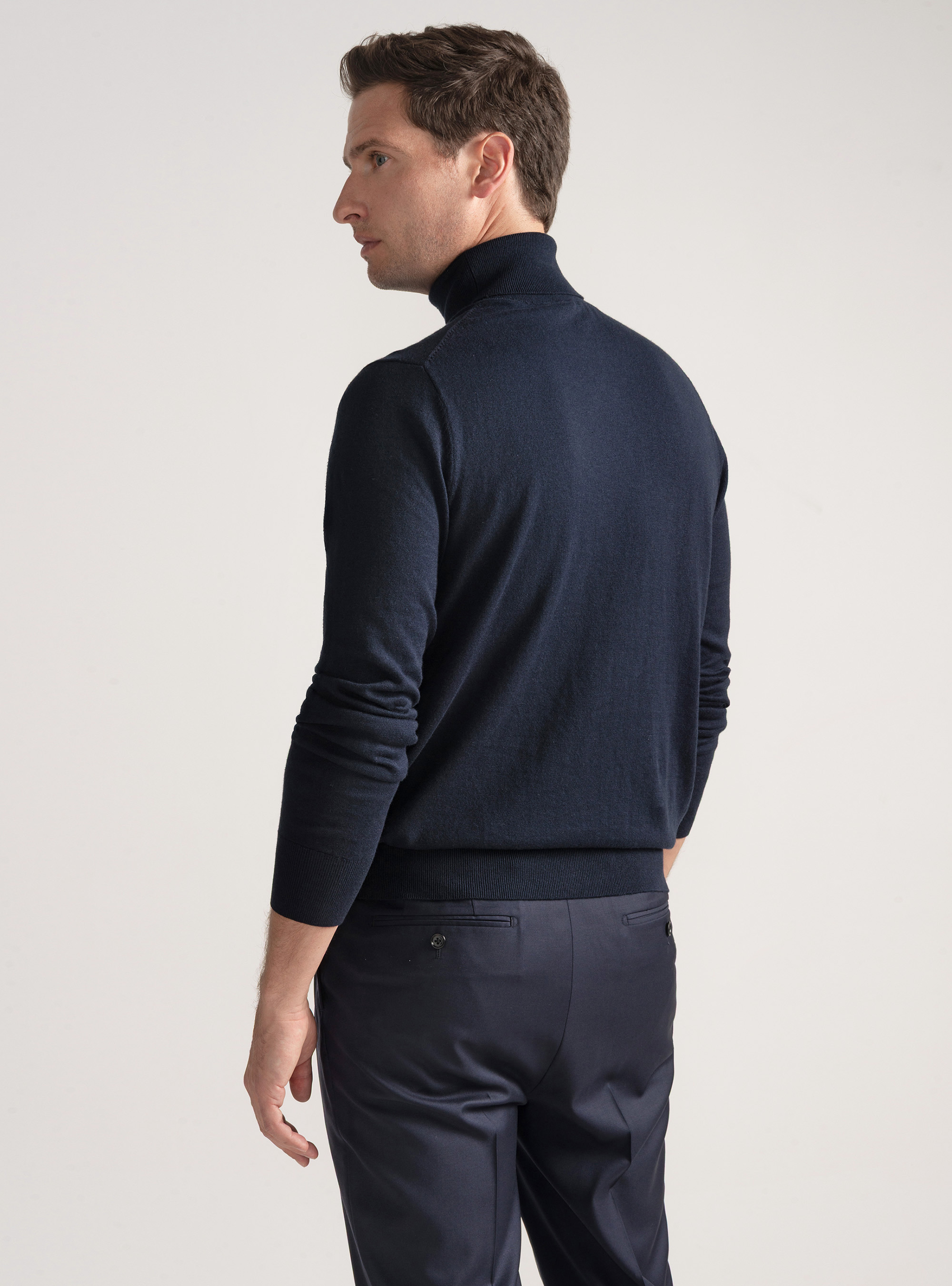 Silk and cashmere cotton turtleneck, NAVY BLUE