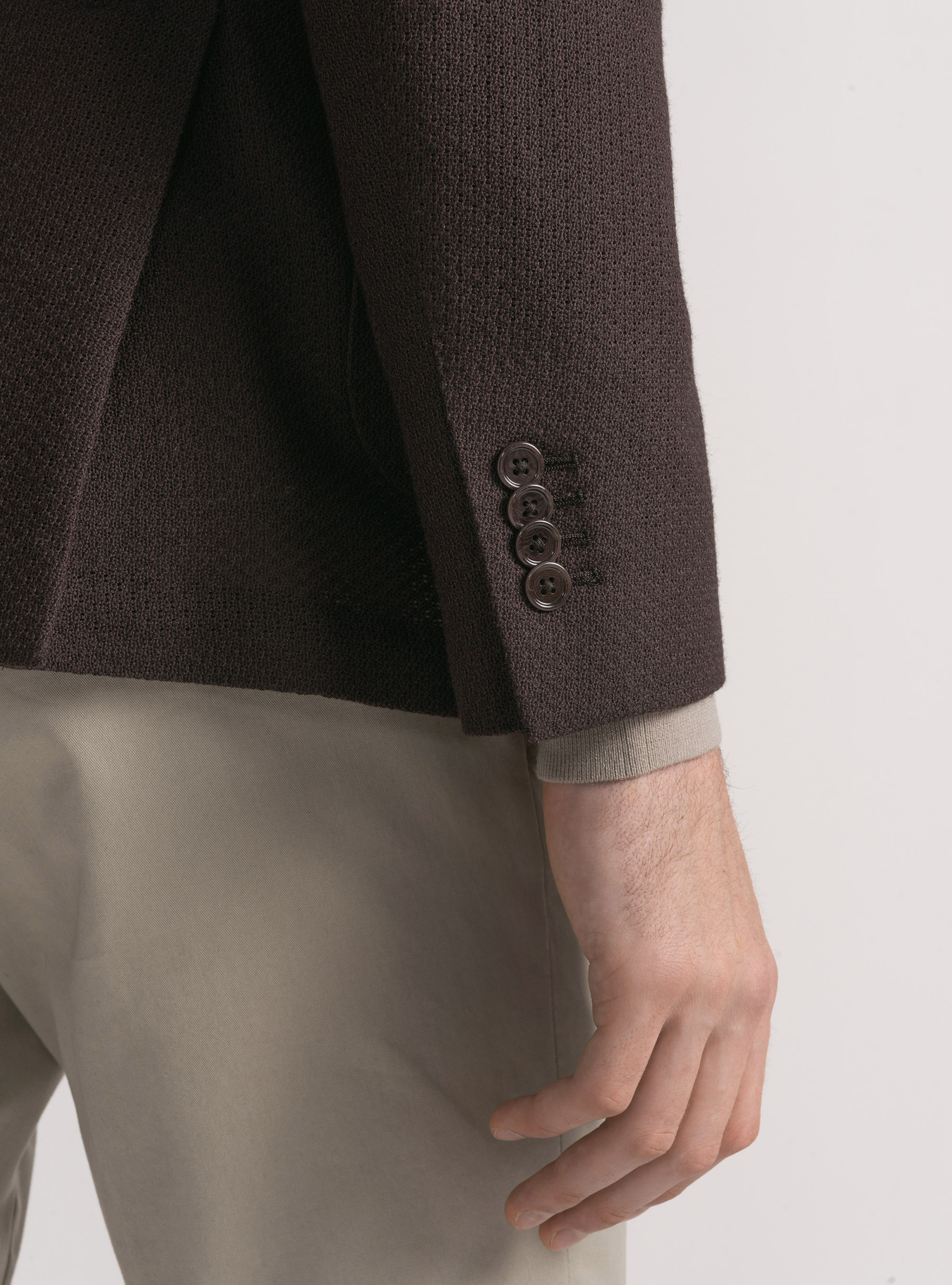 Giacca giro inglese in lana e cotone, MARRONE