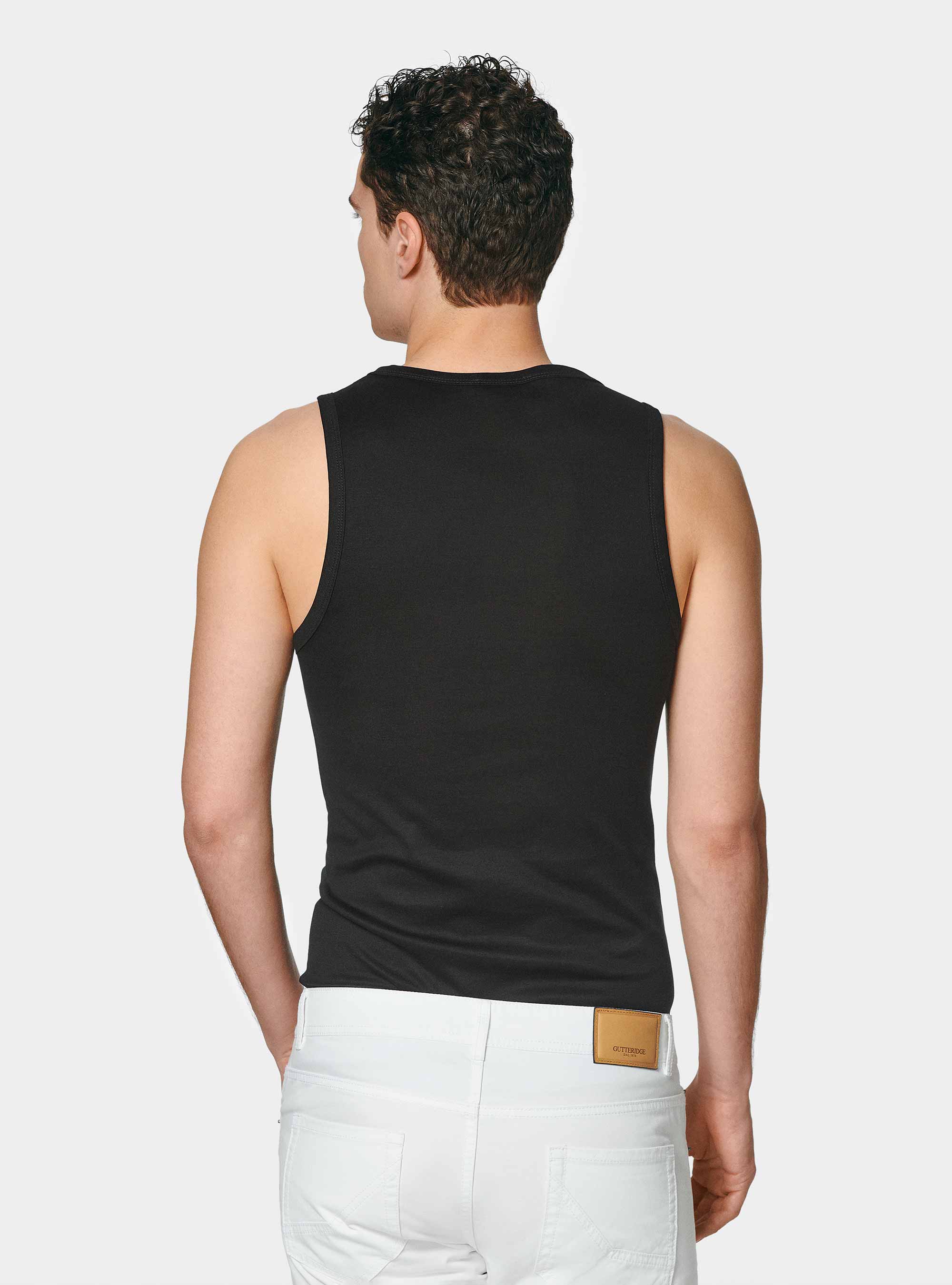Camiseta de tirantes de hilo de algod&oacute;n, NEGRO