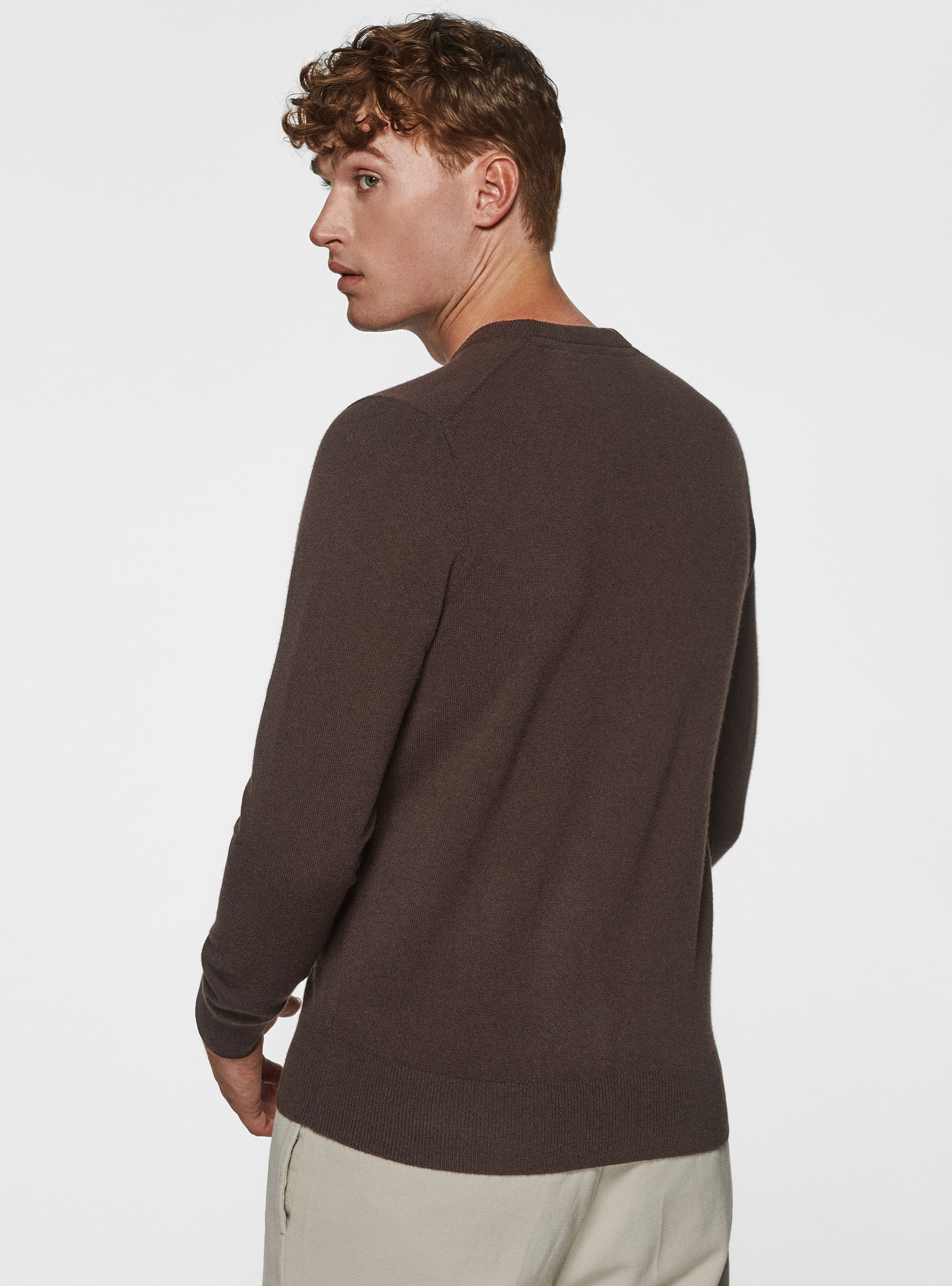 Maglia girocollo in lambswool e cashmere, MARRONE