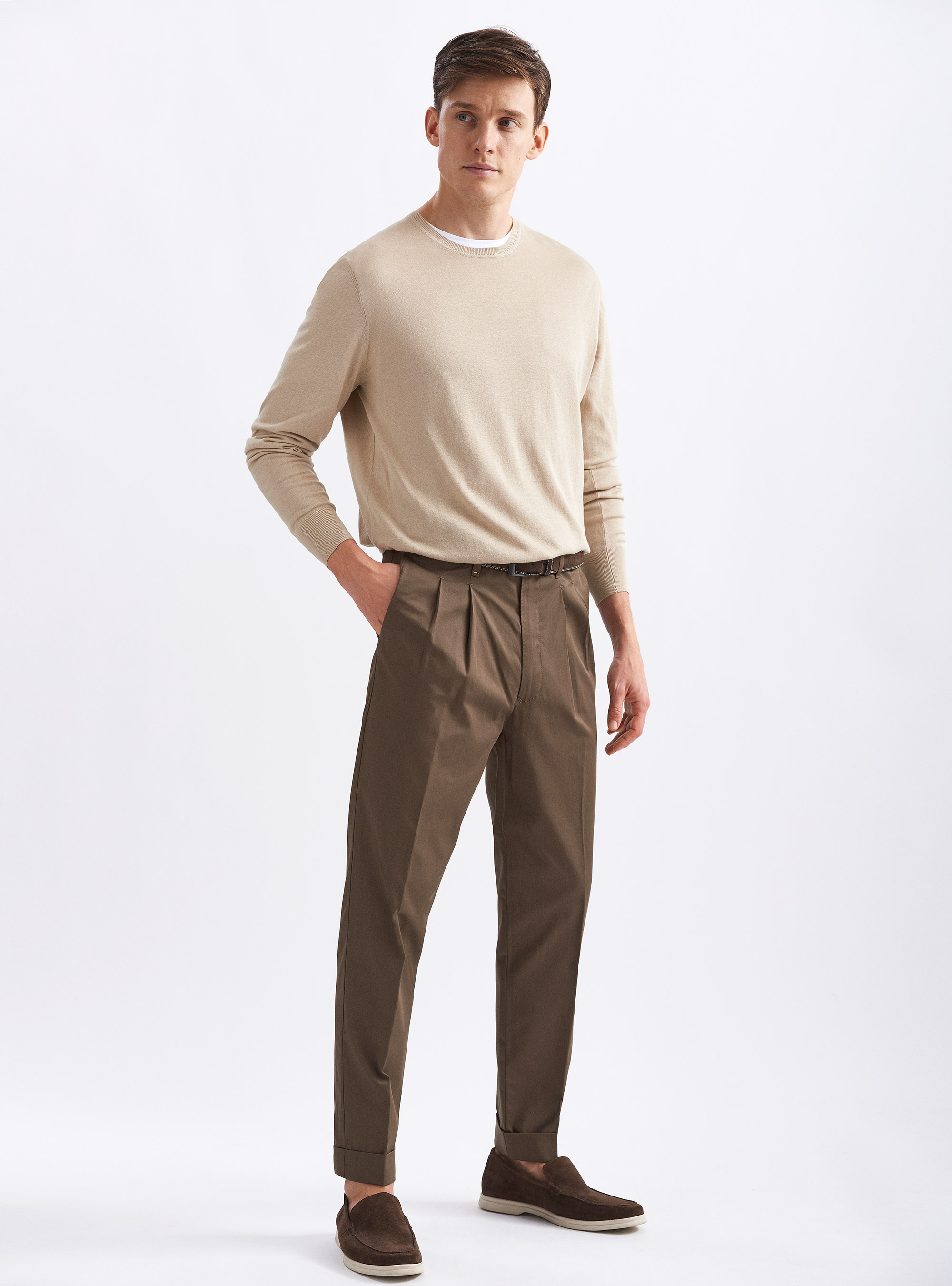 Silk and cotton crew-neck sweater, ECRU