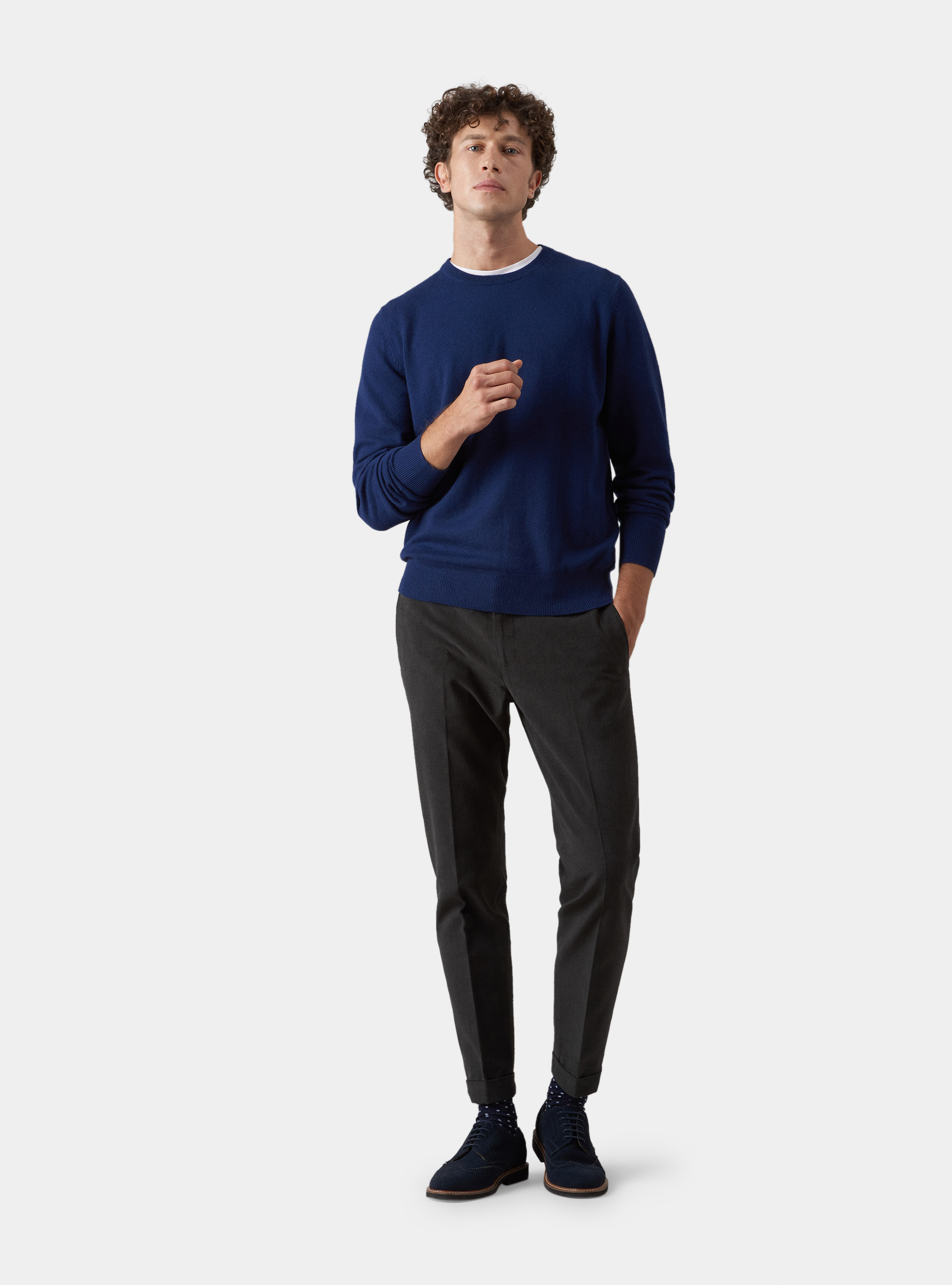 Crew-neck sweater 100% cashmere, BASALT