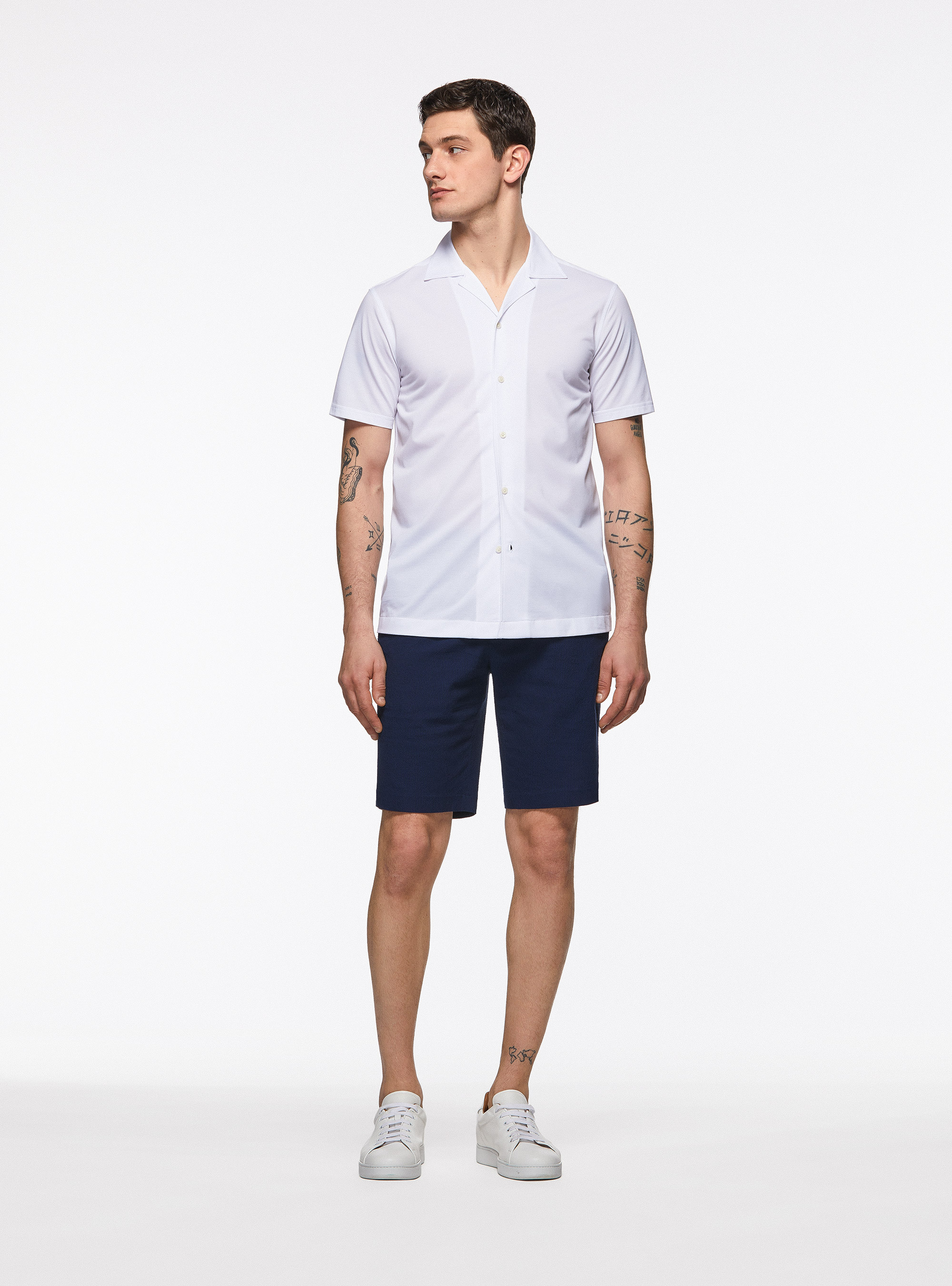 Bermudas de algod&oacute;n seersucker el&aacute;stico, AZUL MARINO