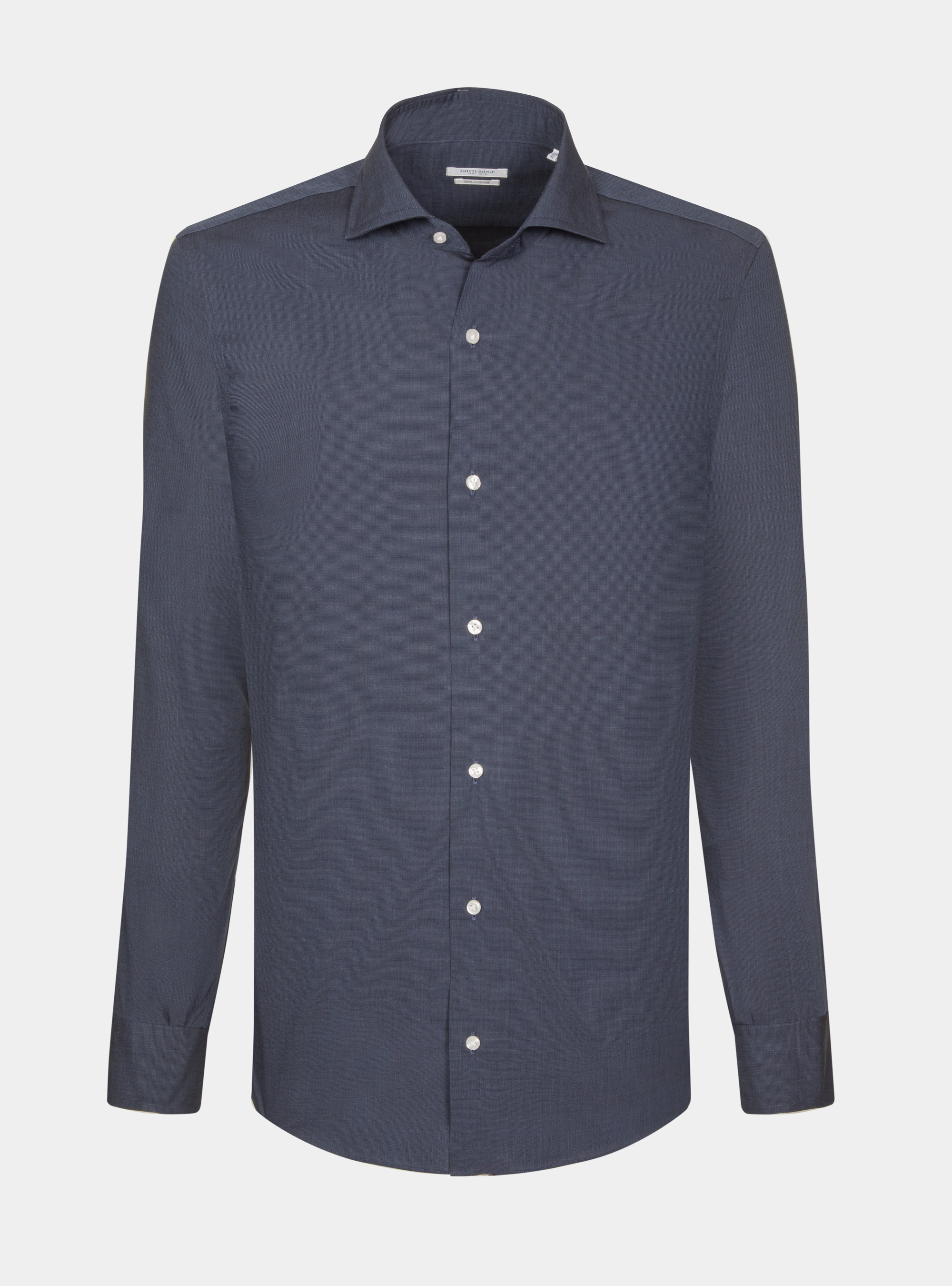 Camisa Fil a fil con cuello semifranc&eacute;s, AZUL MARINO