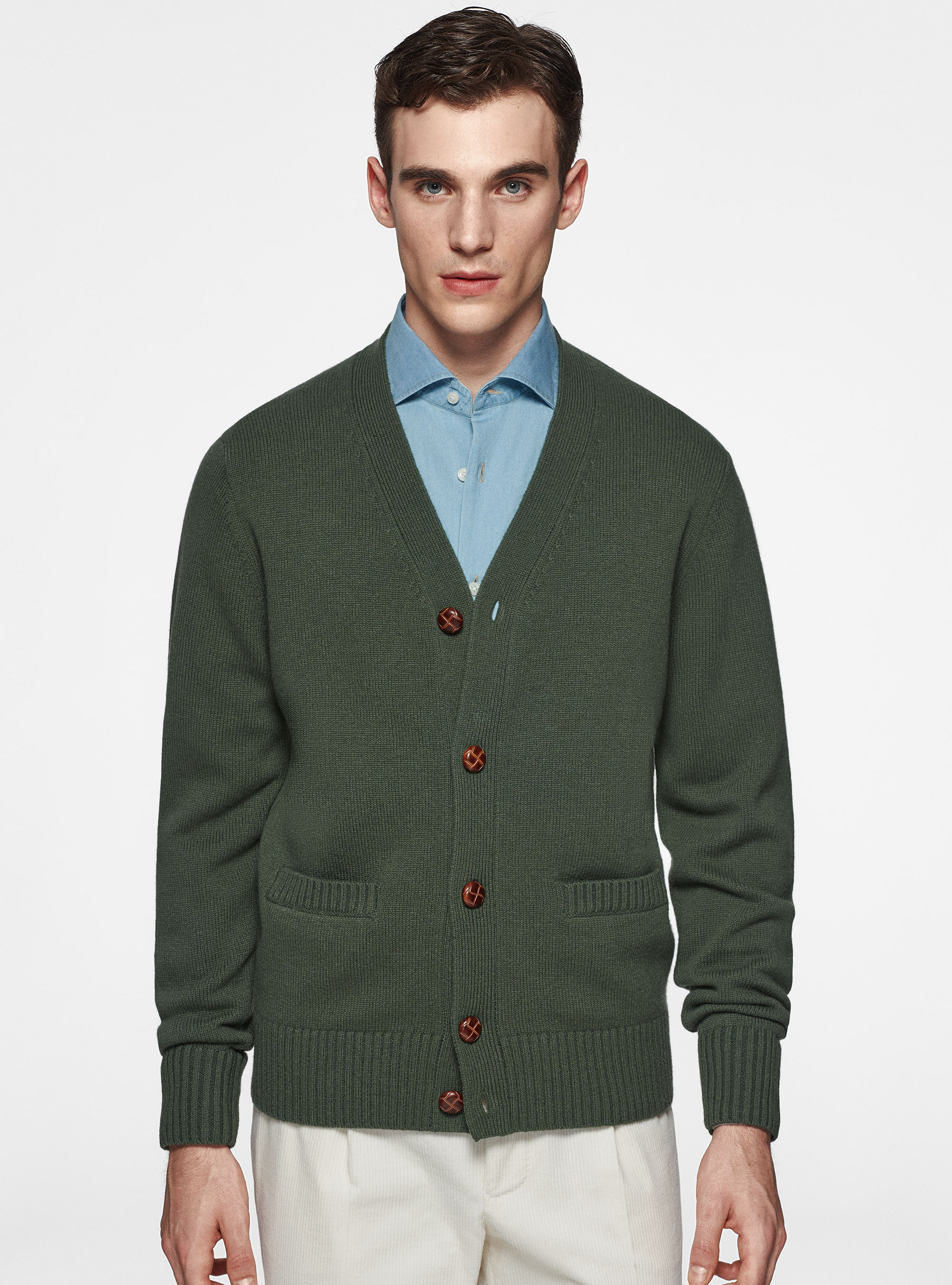 Cardigan in maglia in lambswool, MILITARE 0609C
