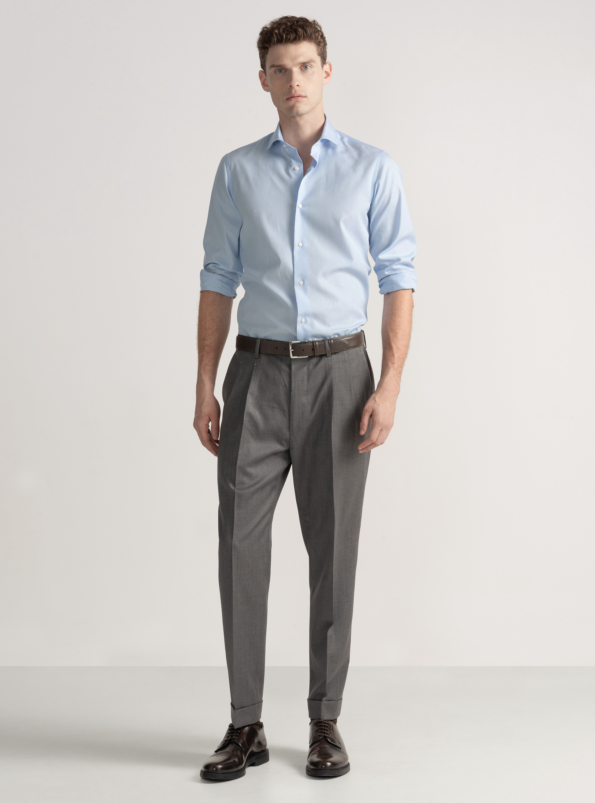 Trousers with pleats for double-breasted suit in superfine 110's Reda wool, GREY
