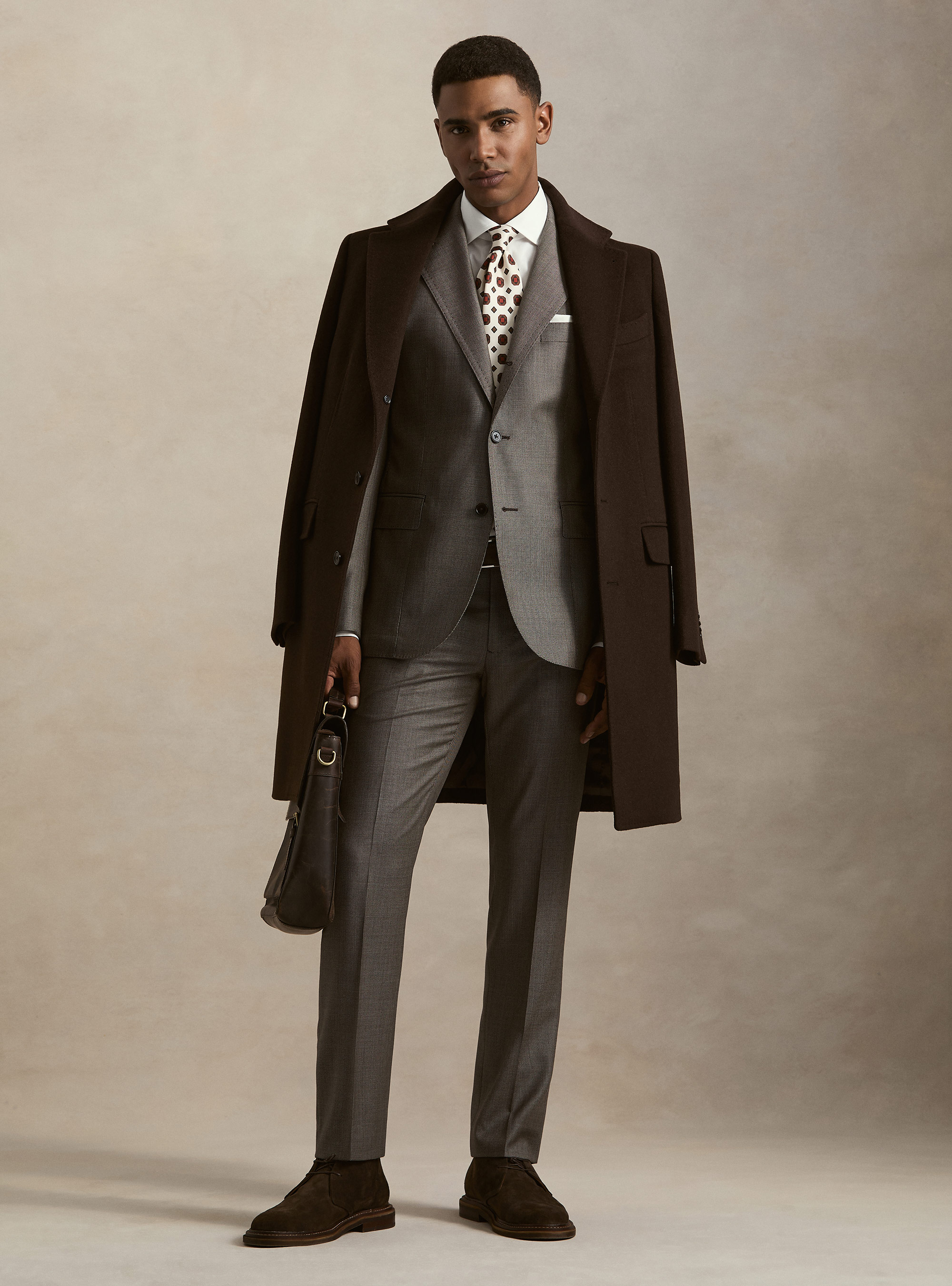 Single-breasted wool and cashmere coat, BROWN