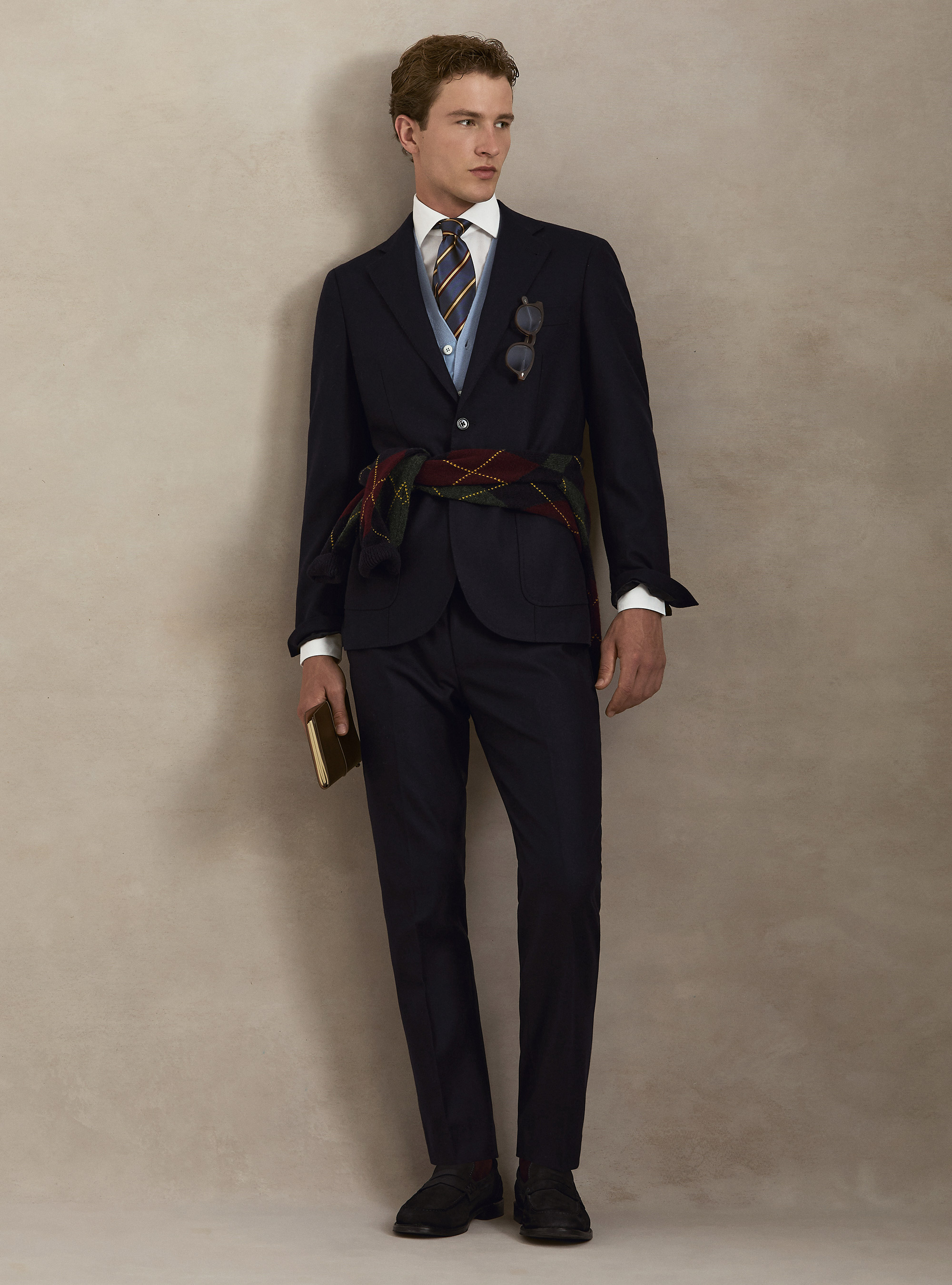 Wool blend flannel blazer, NAVY BLUE
