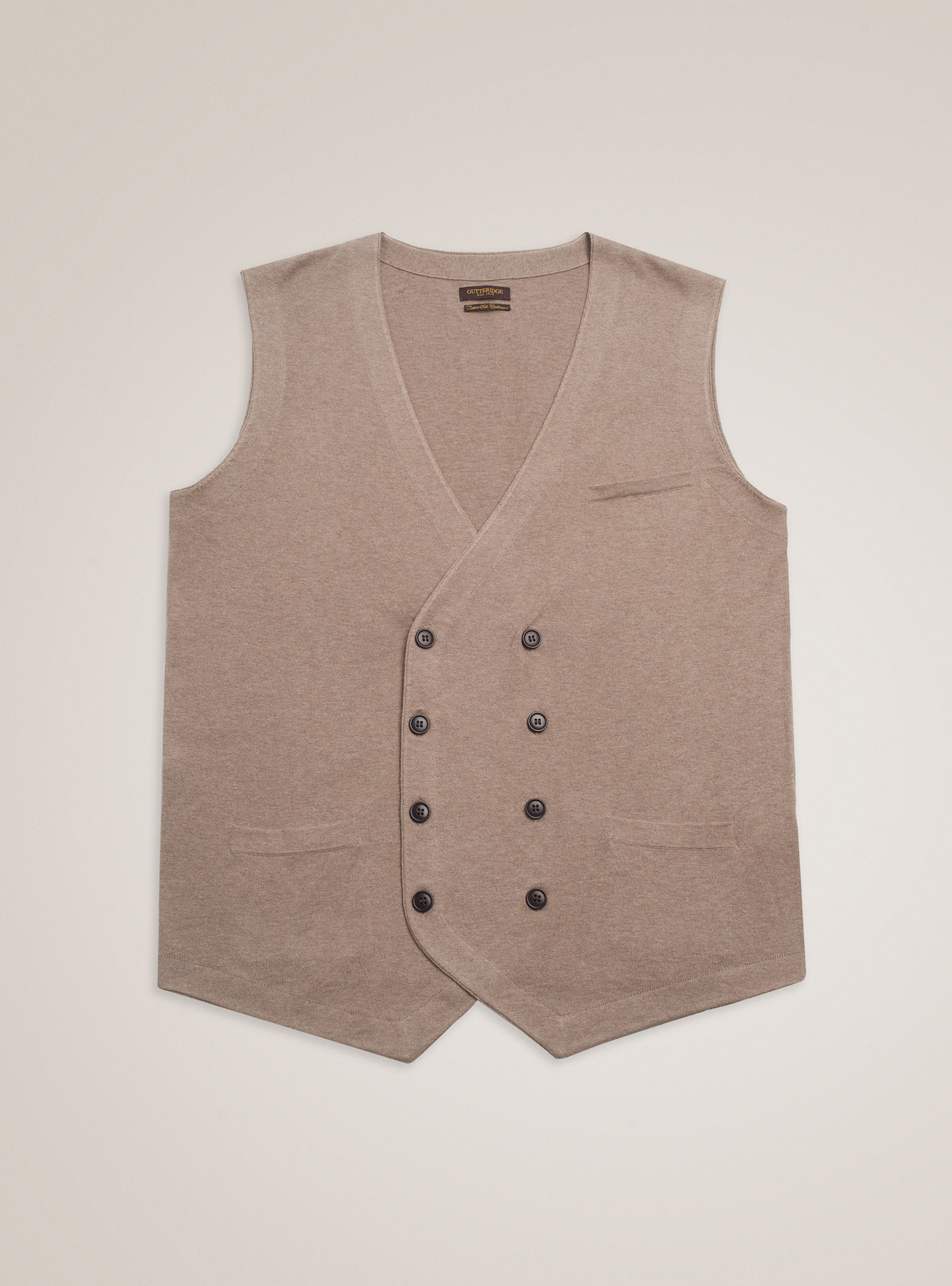 Gilet doppiopetto in cotone seta e cashmere, ECRU