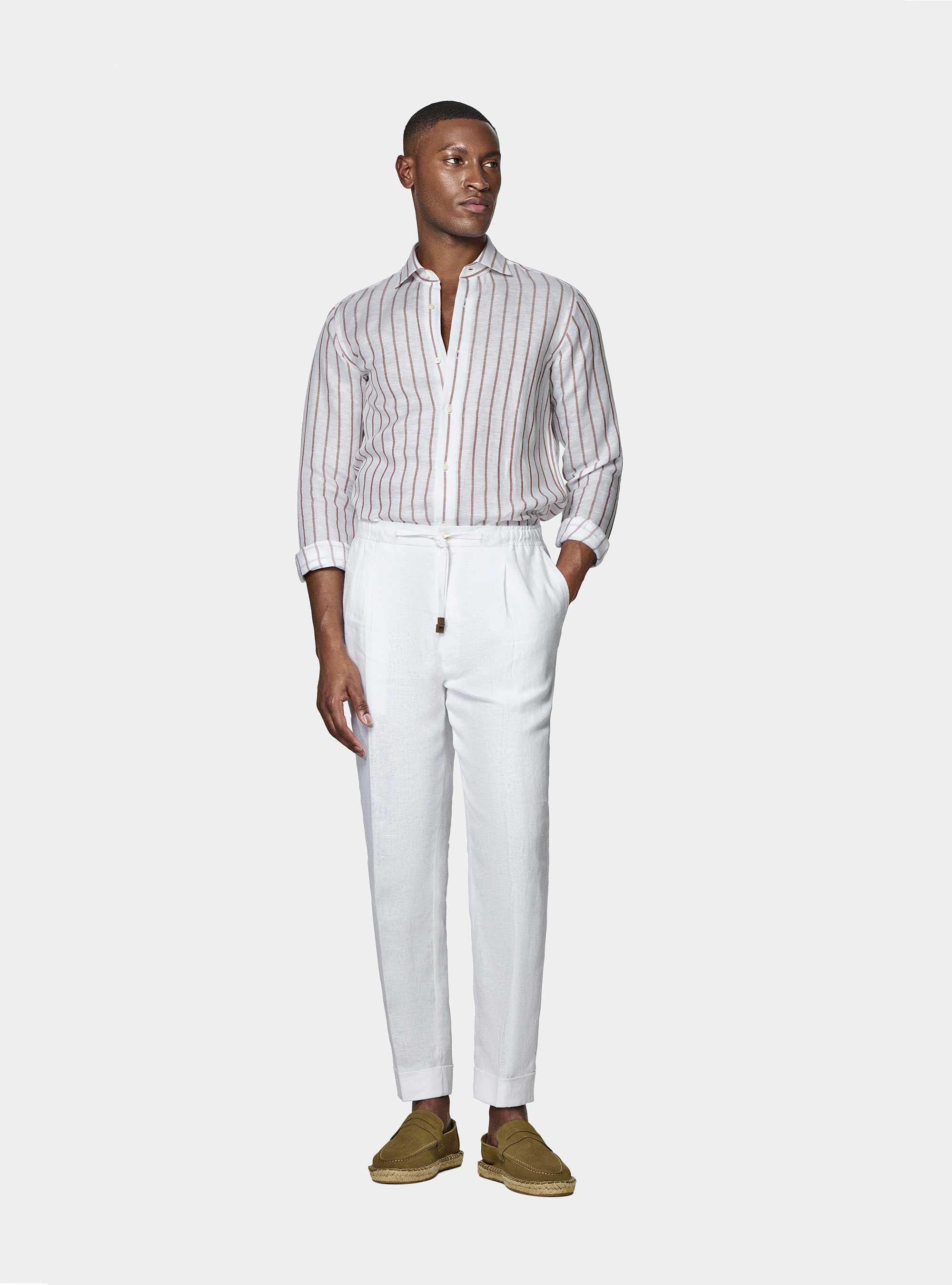 Pure linen trousers with pleat and drawstring | Gutteridge