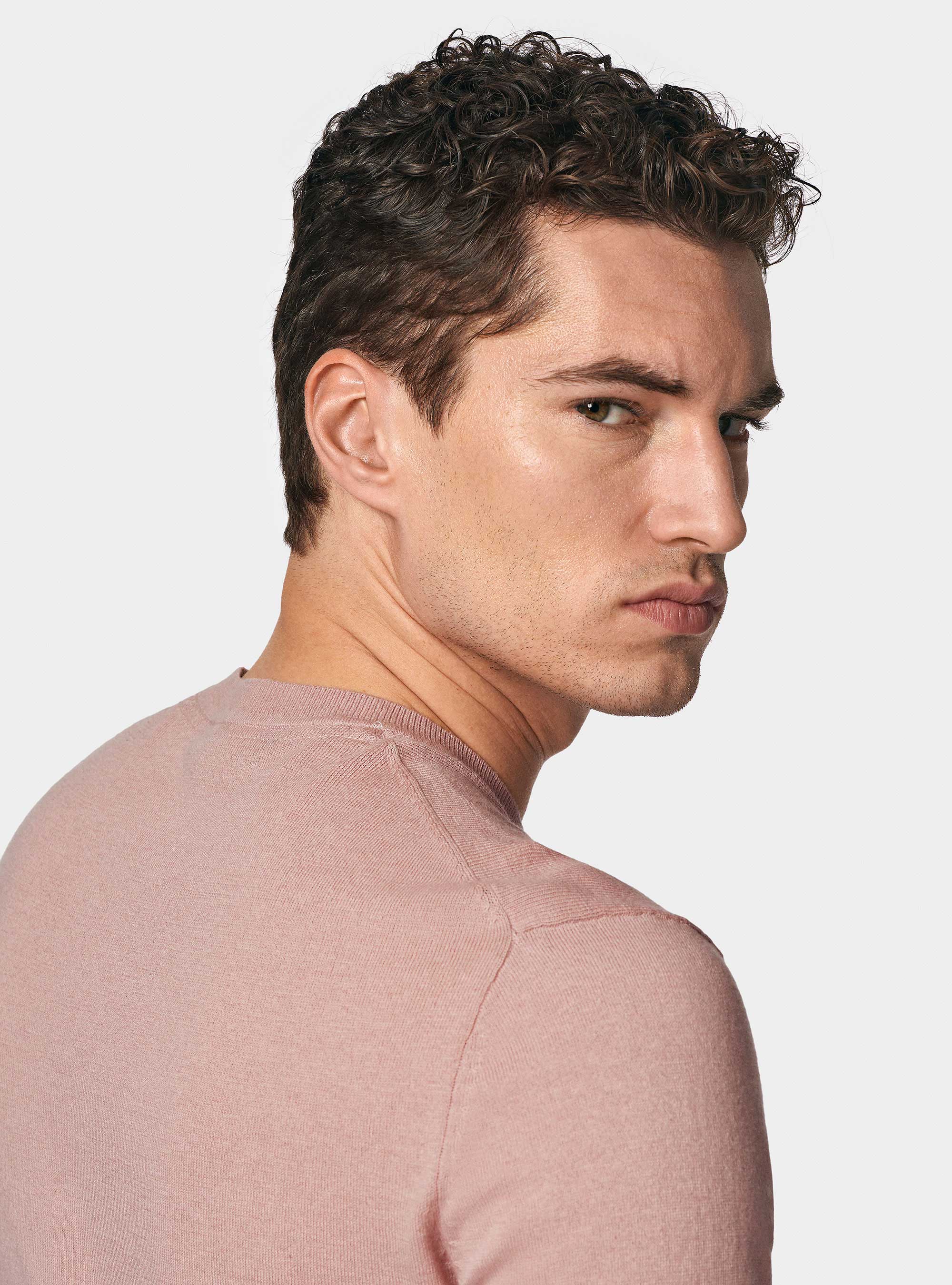 Pullover mit Rundhalsausschnitt aus Baumwolle, Seide und Kaschmir, 0441C ROSA SCURO