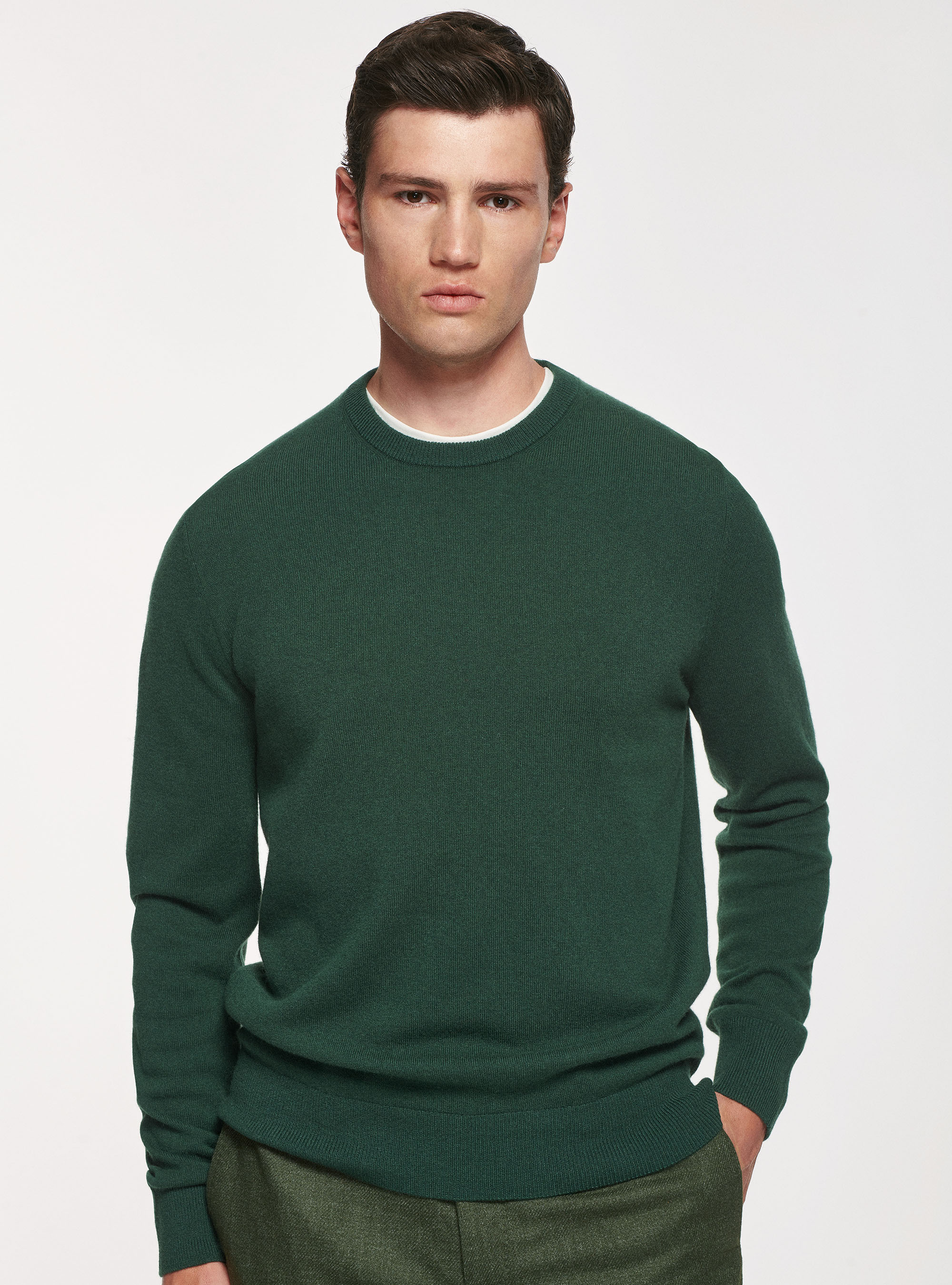 Lambswool and cashmere crew-neck sweater, GREEN