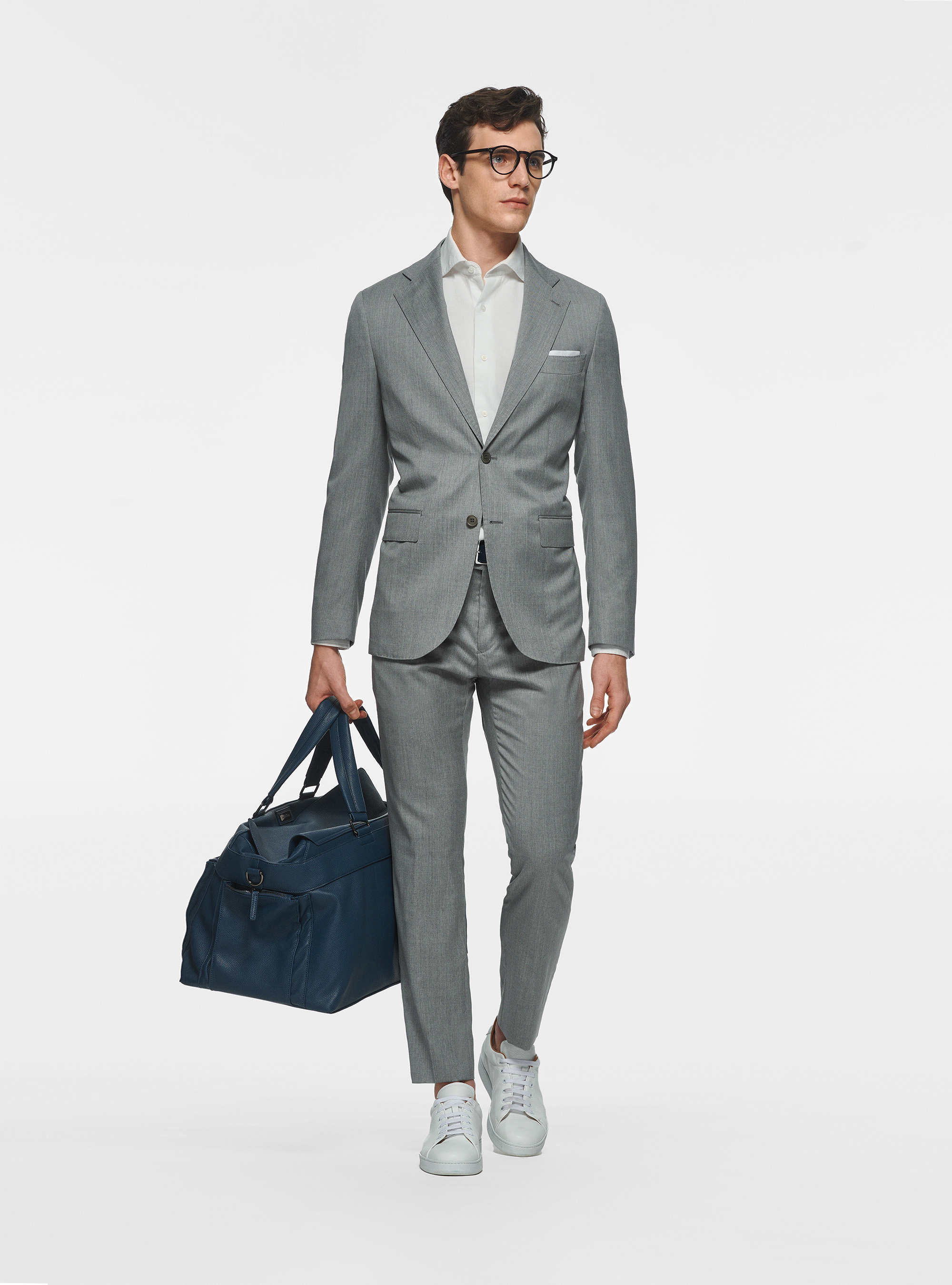 Trousers in pure 110's superfine wool, LIGHT GREY MELANGE