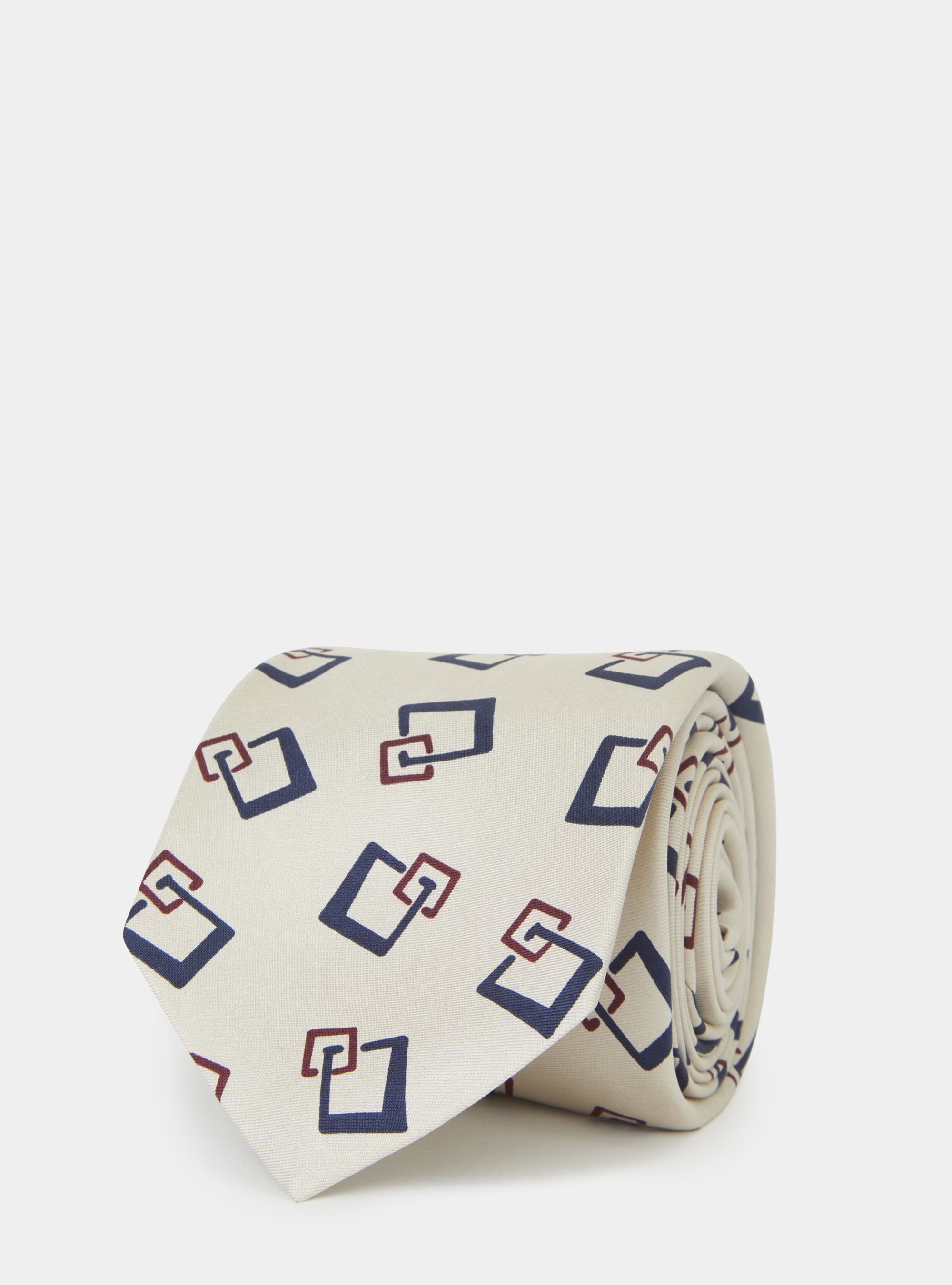 Cravatta in seta a fantasia geometrica, ECRU