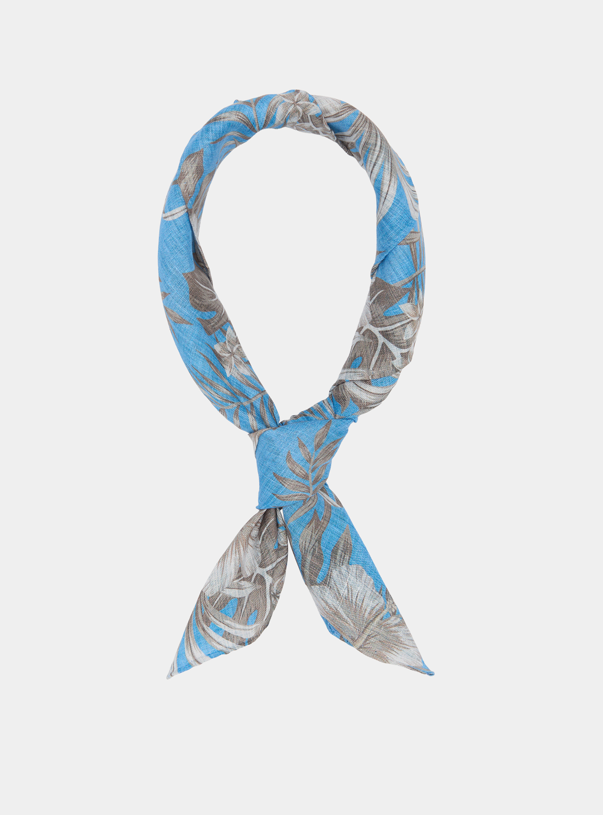 Foulard stampato con fantasia fiori  in lino, LIGHT BLUE