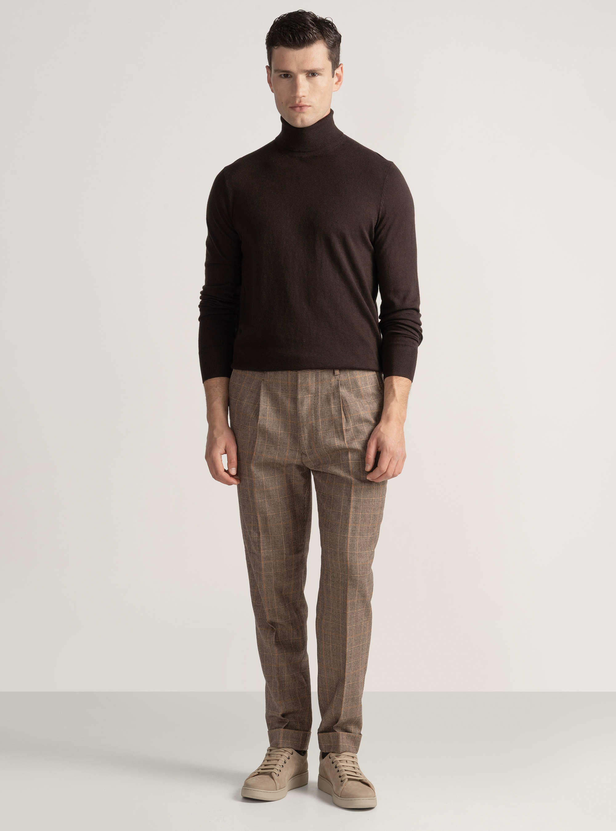 Silk and cashmere cotton turtleneck, BROWN